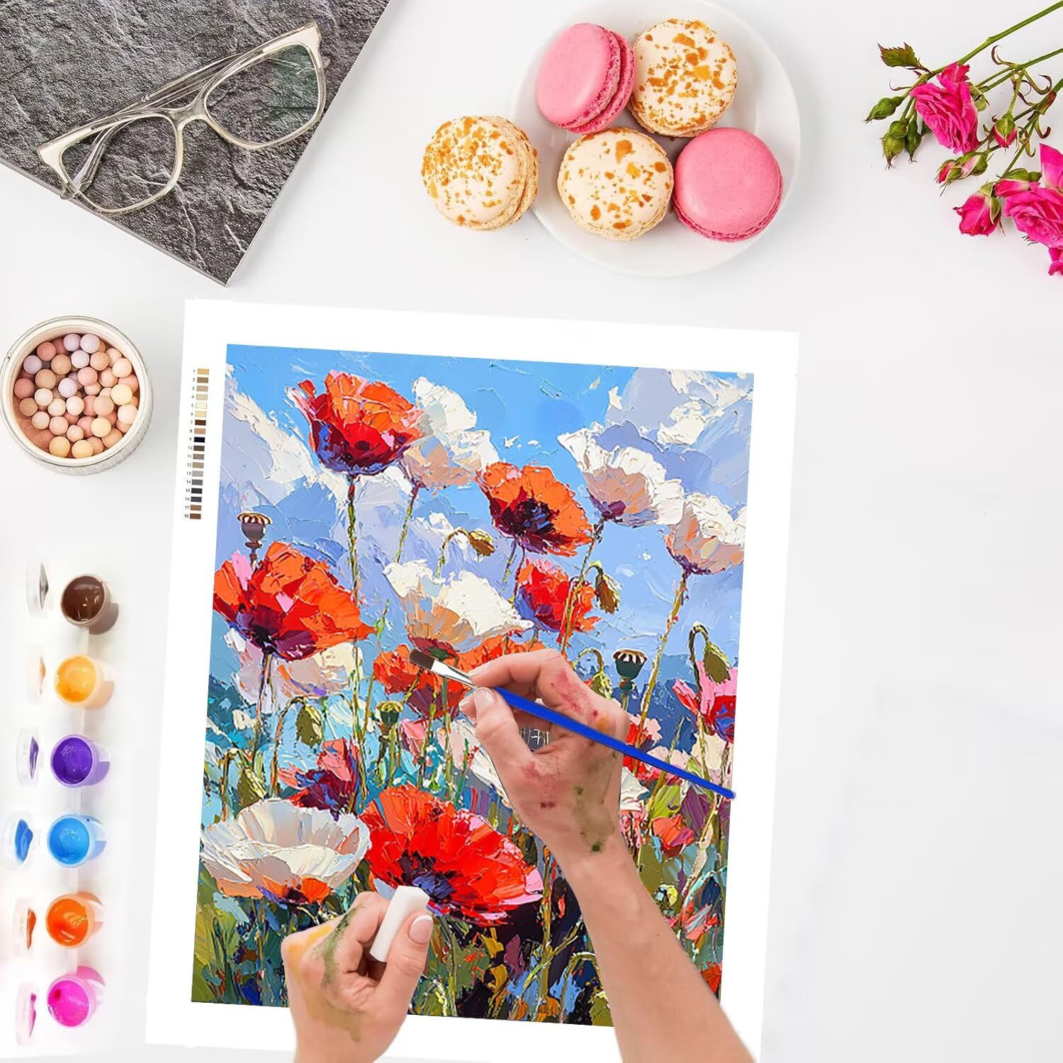 WEISHIWE Papavero rosso Dipingere con i Numeri per Adulti, 70x90cm a-348 | Paint by Numbers Kit con Pennelli e Acrilico Pigmento, Fai da te Olio La Pittura di Numeri Kit, Decora la Casa, senza Cornice