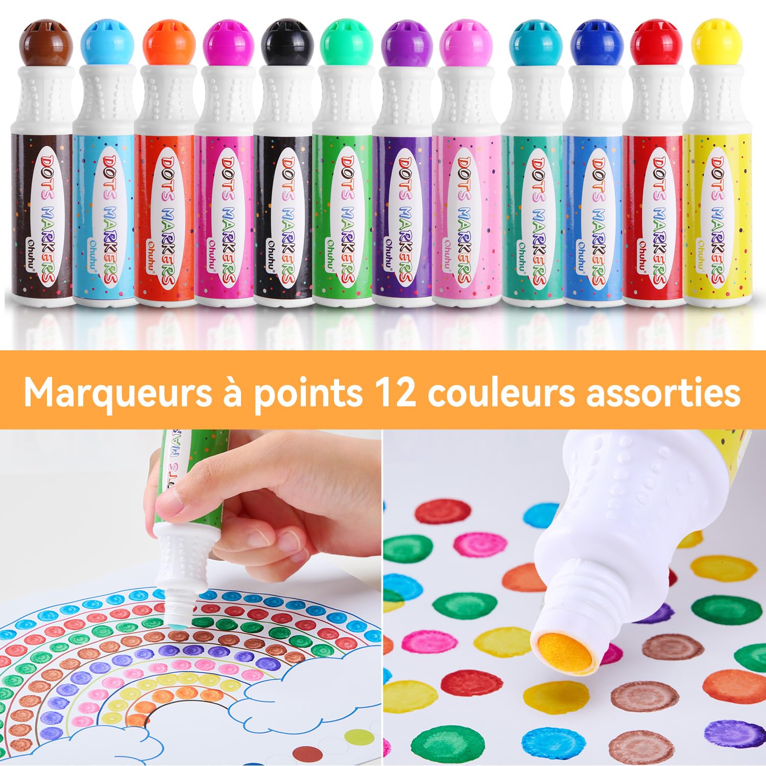 Ohuhu Children's Colouring Pens, 8 Colours (40 ml) Bingo Markers with 30 Pages Blank Activity Book – Water-Based Non-Toxic Washable Felt for Children 3 Years + Preschool