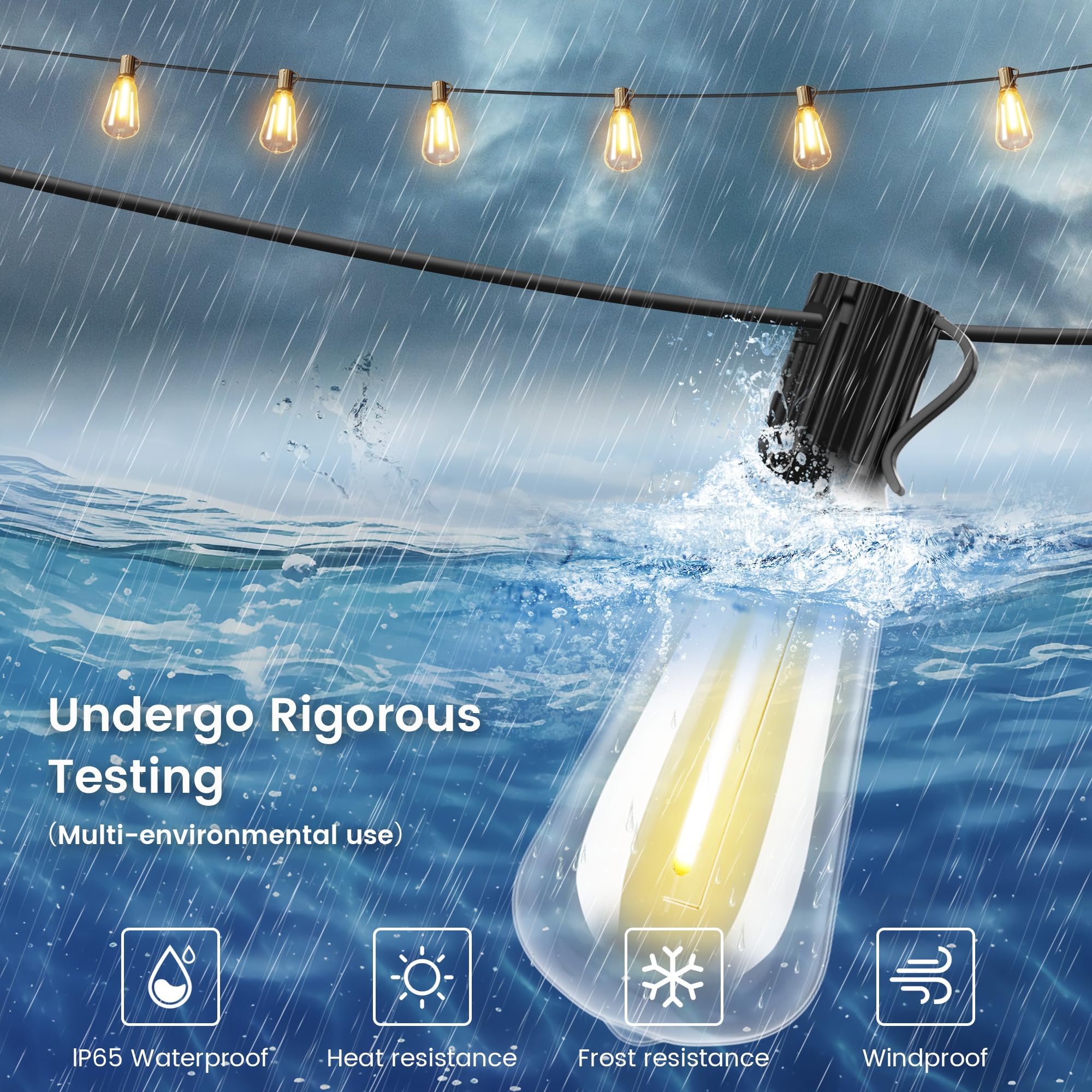 Torkase Catena luminosa solare per esterni, 120FT/36M ST38, catena luminosa da giardino con 50 + 2 LED in plastica, ricarica solare, 4 modalità, impermeabile, per giardino, terrazza, matrimonio,