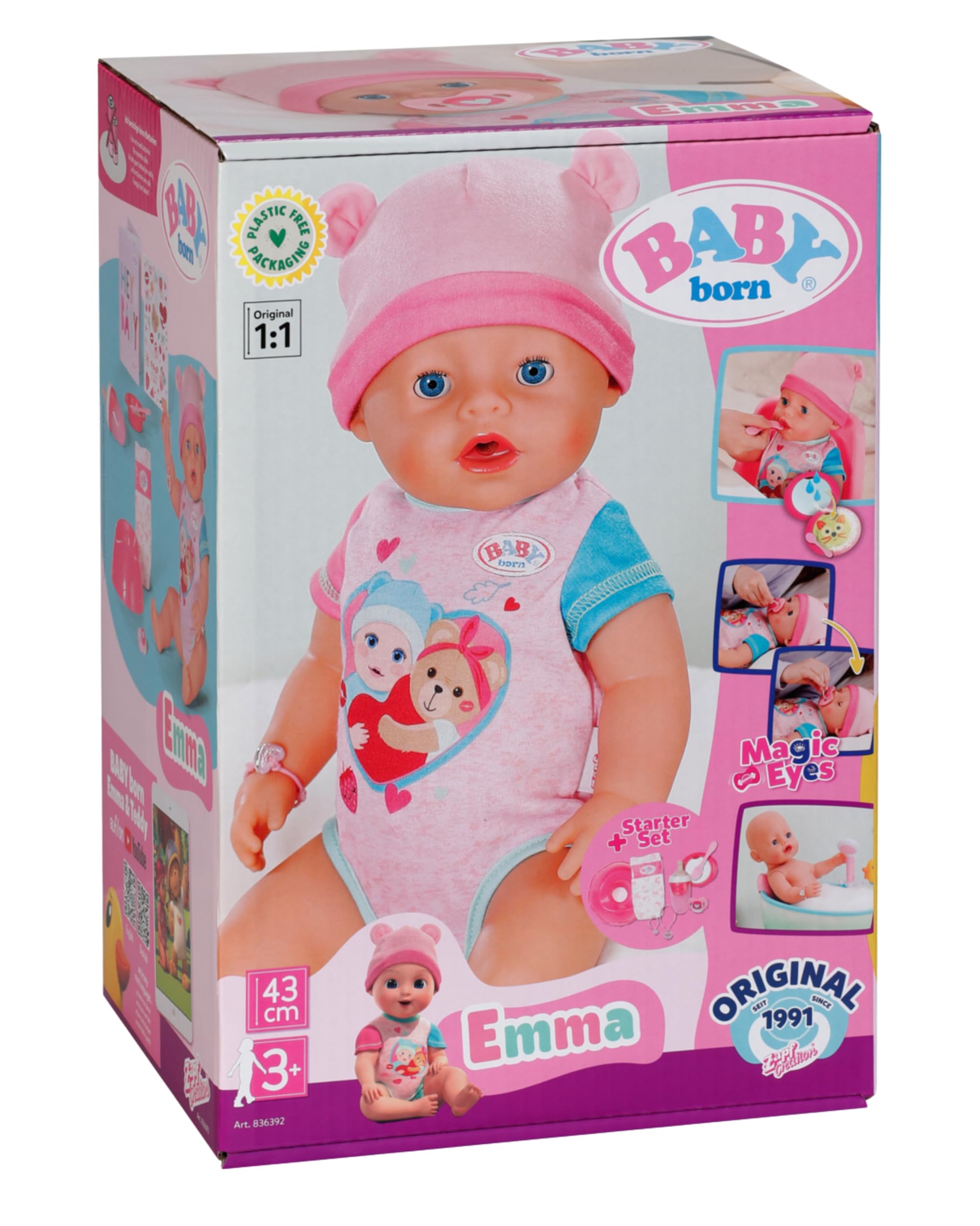 BABY Born Emma 43 cm Babypuppe 10 Funktionen Accessoires Strampler ohne Batterien ab 3 Jahren