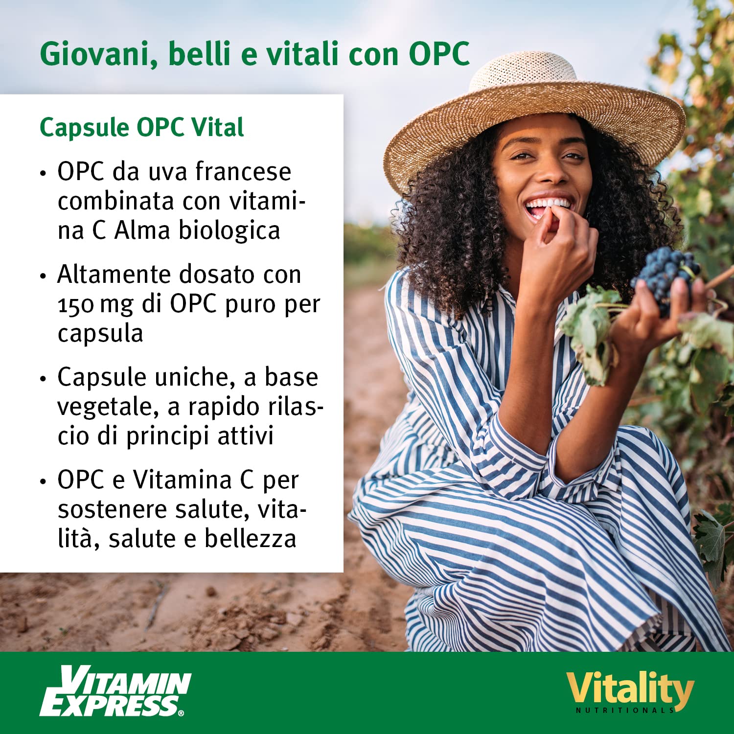 Estratto di Semi d'Uva, OPC, Estratto di Amla e Vitamina C. Integratore di Uva Francese Pregiata. Anti-invecchiamento, Antiossidanti. Senza Additivi. Vitality Nutritionals by VitaminExpress