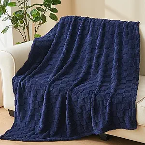 NEWCOSPLAY Super Soft Throw Blanket Dark Navy Premium Silky Flannel Fleece 3D Checkered Lightweight Bed Blanket All Season Use (Dark Navy Checkered, Throw(50"x70"))