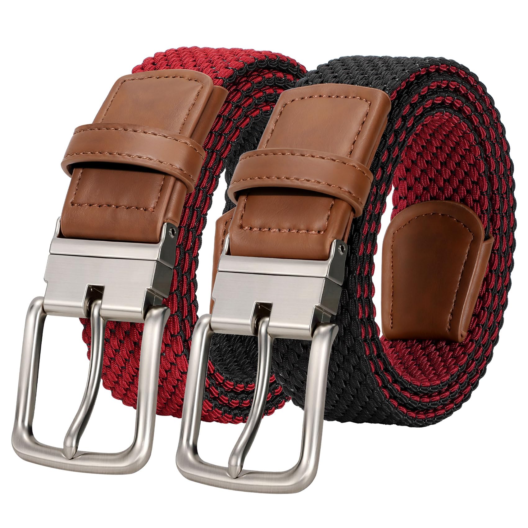 JASGOOD Reversible Elastic Braided Belt for Men 1 34 Casual Woven Stretch Golf Belt for Jeans Shorts Pants