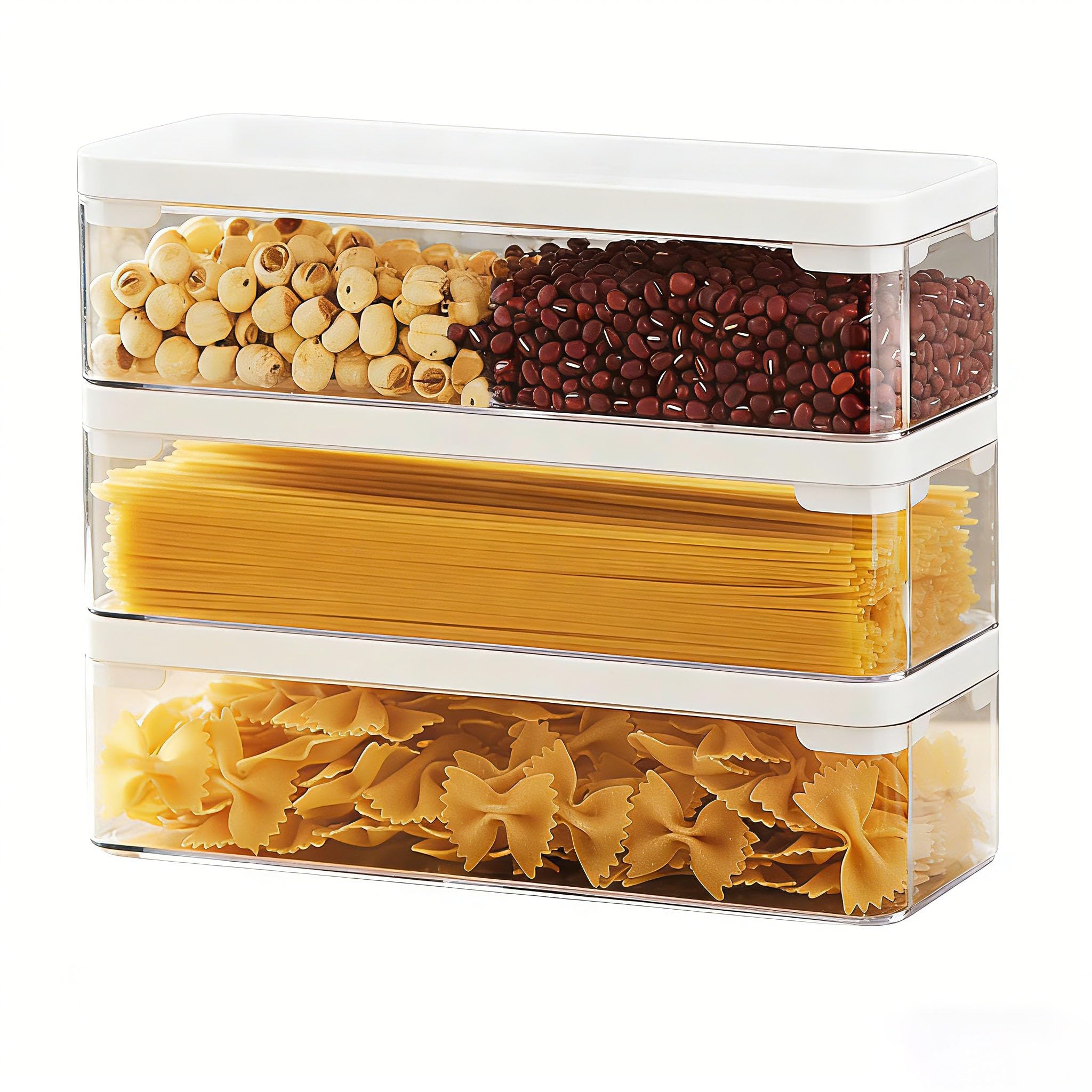 AKOLAFE 3 sztuki pojemników do przechowywania spaghetti, 2 l, pojemnik do przechowywania żywności, pojemnik na zapasy z pokrywką, hermetyczne pojemniki PET na makaron, lodówkę, organizer na spaghetti,