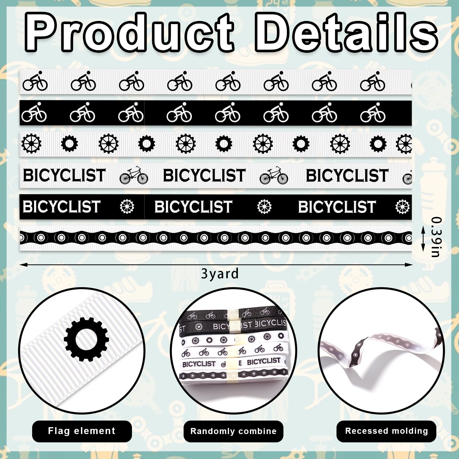 Snapklik.com : Threetols 6 Rolls 18 Yards Bicyclist Grosgrain Ribbons