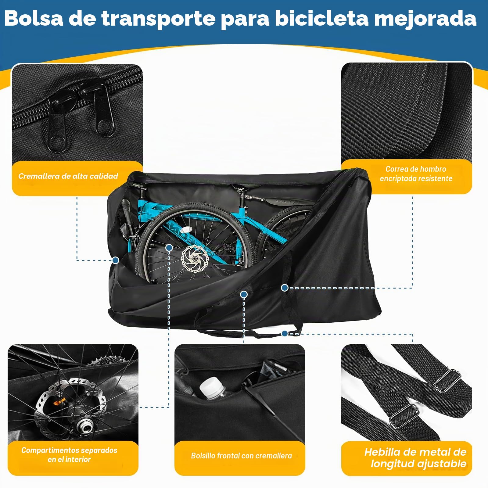 Bolsa Plegable para Bicicleta, Bolsa de Transporte Resistente 840D con Correas Resistentes para MTB 26-29 y 700C