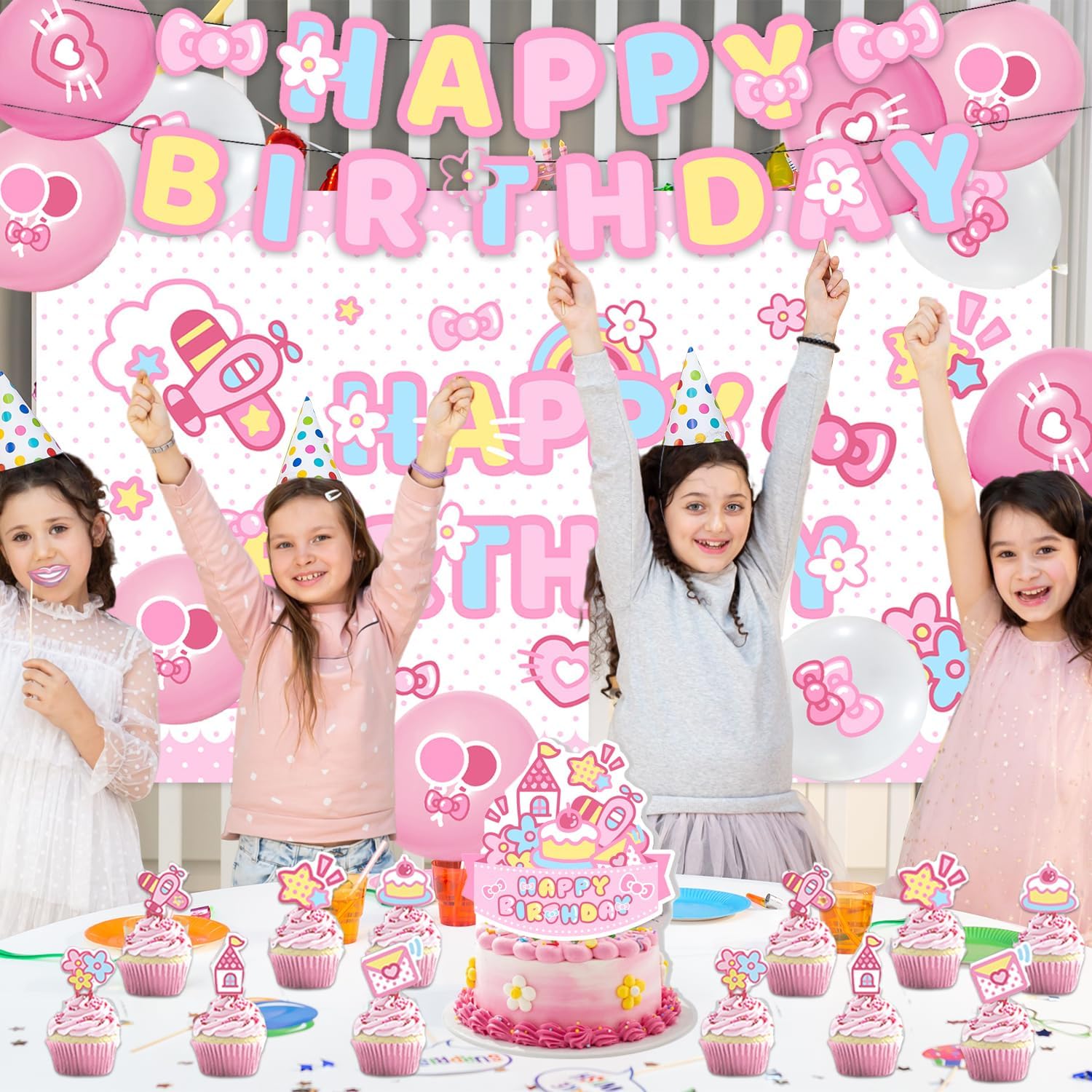 42Pack Kitty cat Party decoration pack include Banner,Cake Toppers,Balloons,Blackdrop for Kitty Birthdday Party Decoration - Image 5