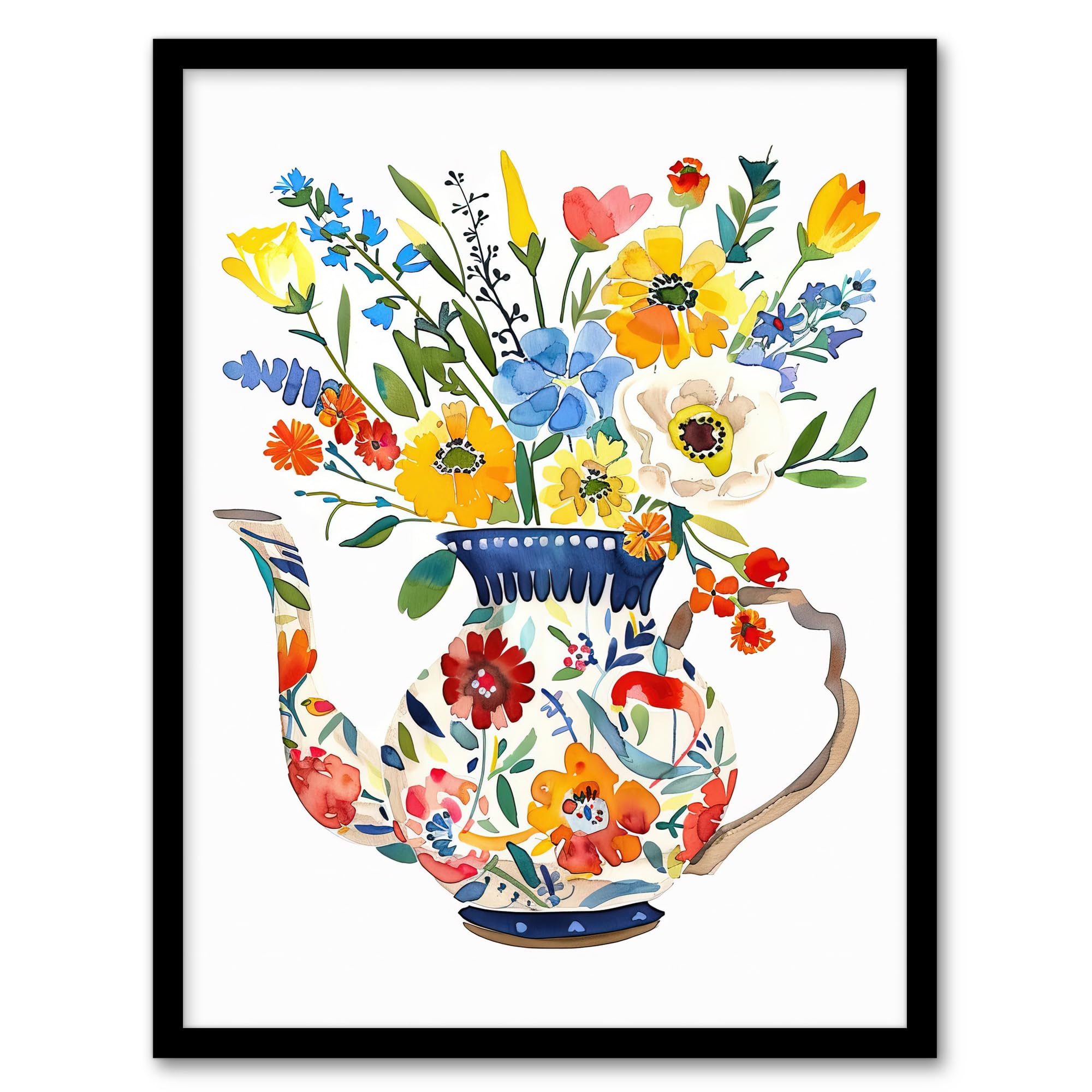 Artery8 Colourful Flower Bouquet In Floral Teapot Vase Wall Art PrintA4 Size from B&Q