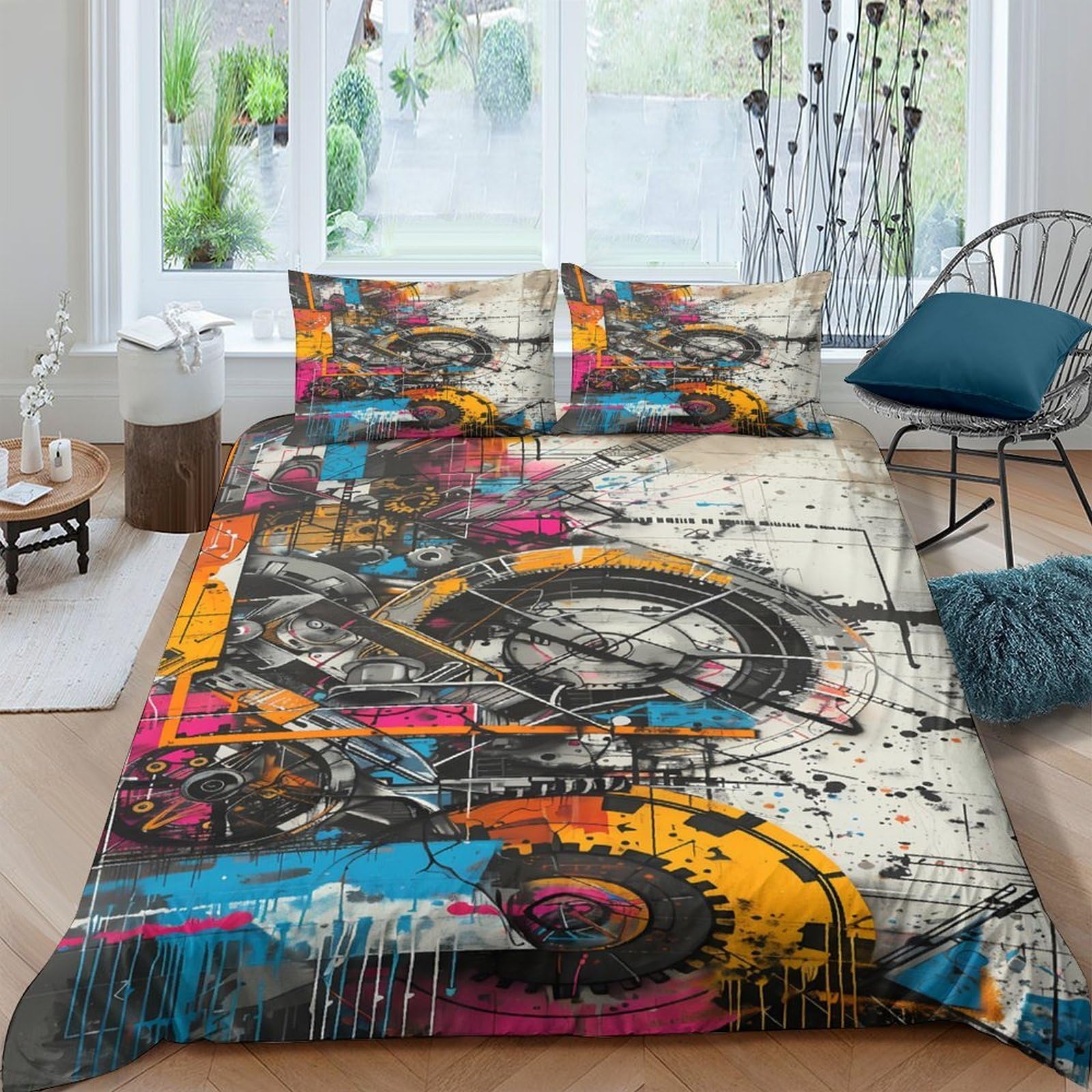 Ctjqhvkz Style-3 3D Printed Graffiti Urban Fitted Sheet Microfiber Colourful Abstract Bed Cover For Bedroom Guest Room Decor Mattress Protection Single（135X200cm）
