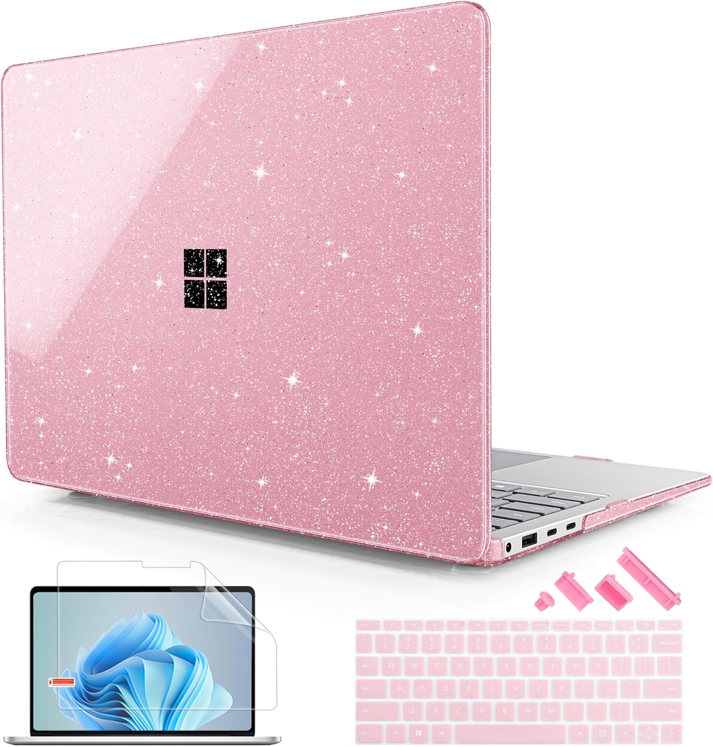 case for microsoft surface laptop 13.8 inch (model 2036), 2024 windows 11 copilot+ pc, 7th edition touchscreen display, plastic hard shell case with keyboard cover, sparkly pink