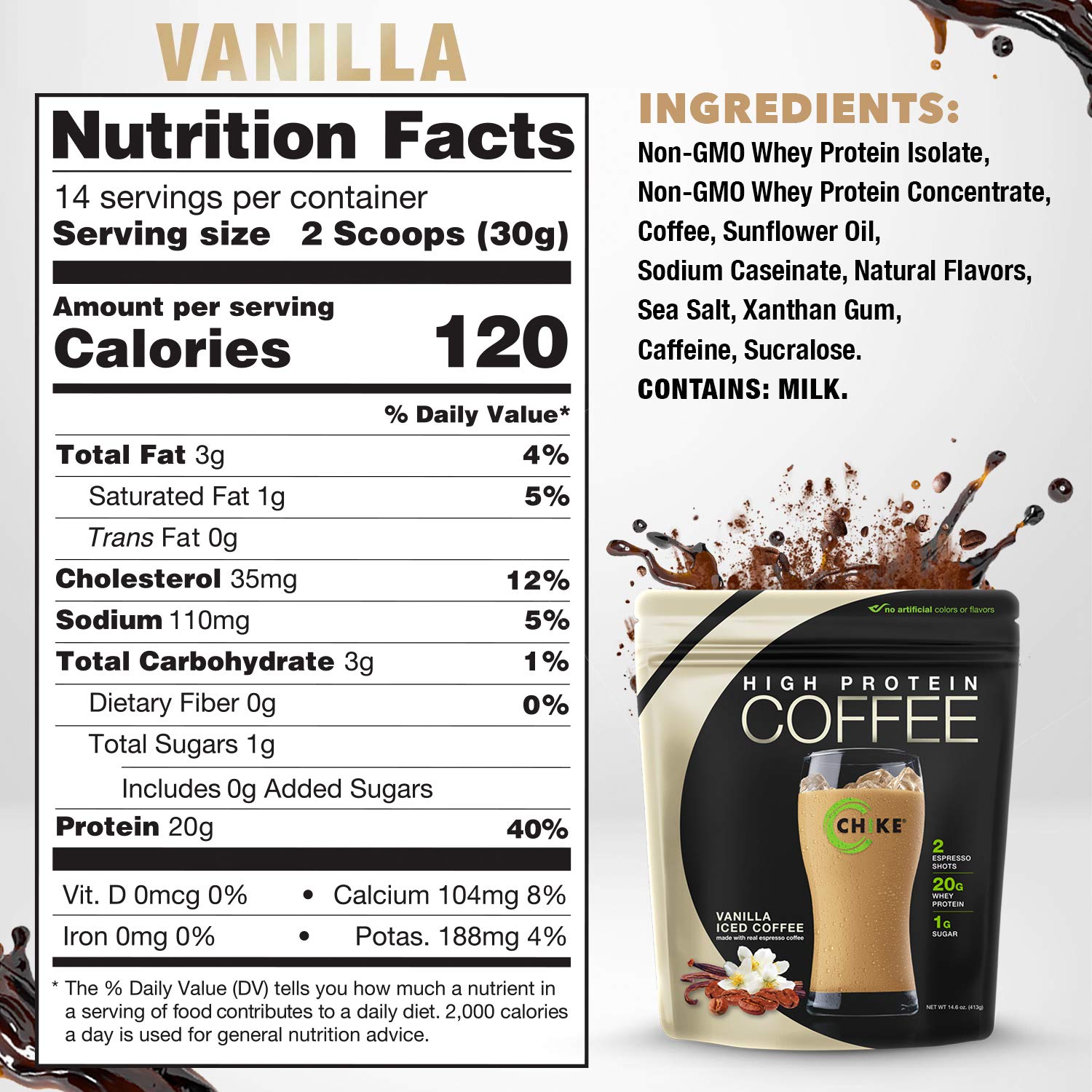 Chike Vanilla High Protein Iced Coffee, 20 G Protein, 2 Shots Espresso