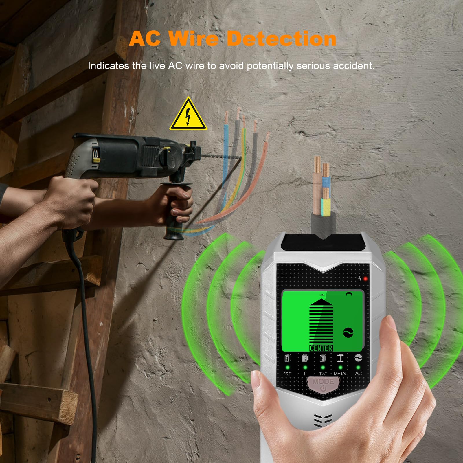 Escáner de pared, detector de pernos 5 en 1 con chip de microprocesador inteligente y pantalla LCD HD, buscadores de haz para centro y borde de madera, cable de CA, viga, metal y tubería,