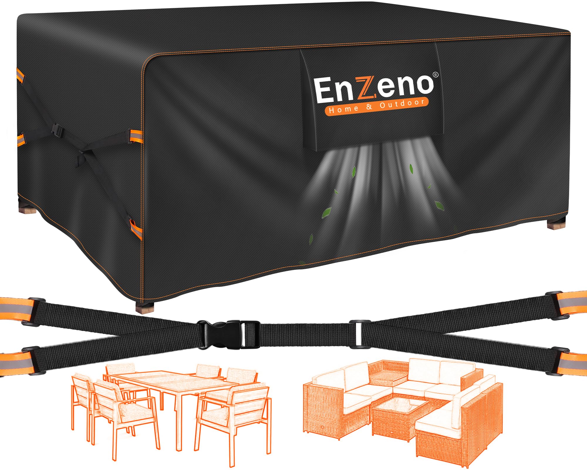 Enzeno New Upgrade Garden Furniture Covers,180x120x74cm Outdoor Table Cover Waterproof,500D Heavy Duty Patio Furniture Cover,Wider Vents for Outdoor Rectangle/Rectangular Table and Chair Set Covers. — view 20