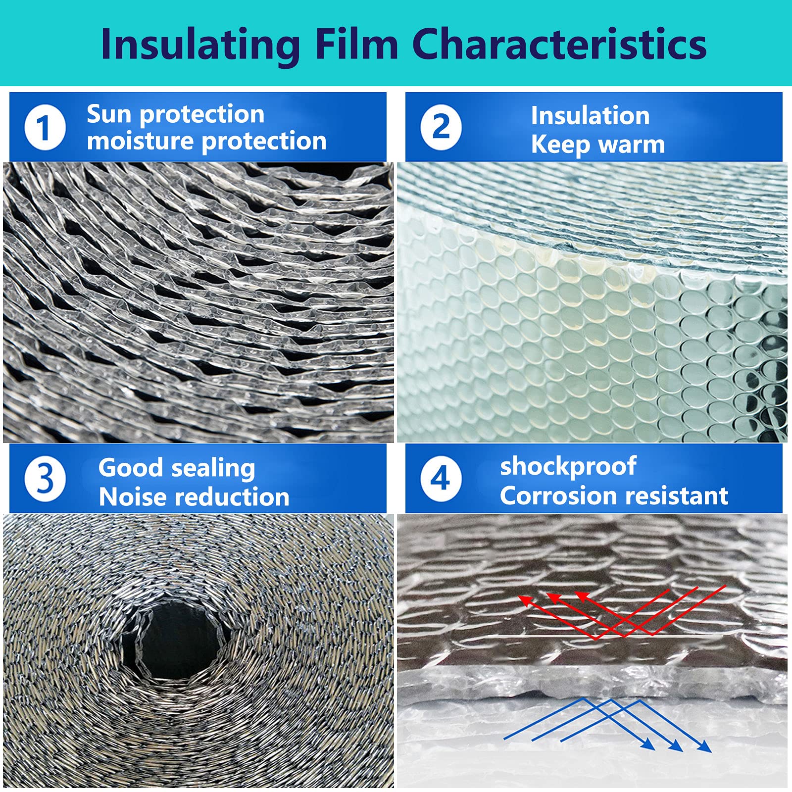 Film Isolant Isolant en Aluminium Feuille de radiateur à Bulles réfléchissante 5 mm Mylar Double Feuille à Bulles Froides et Chaudes, barrière radiante résistante à la Chaleur, à l'eau, au Bruit, dou