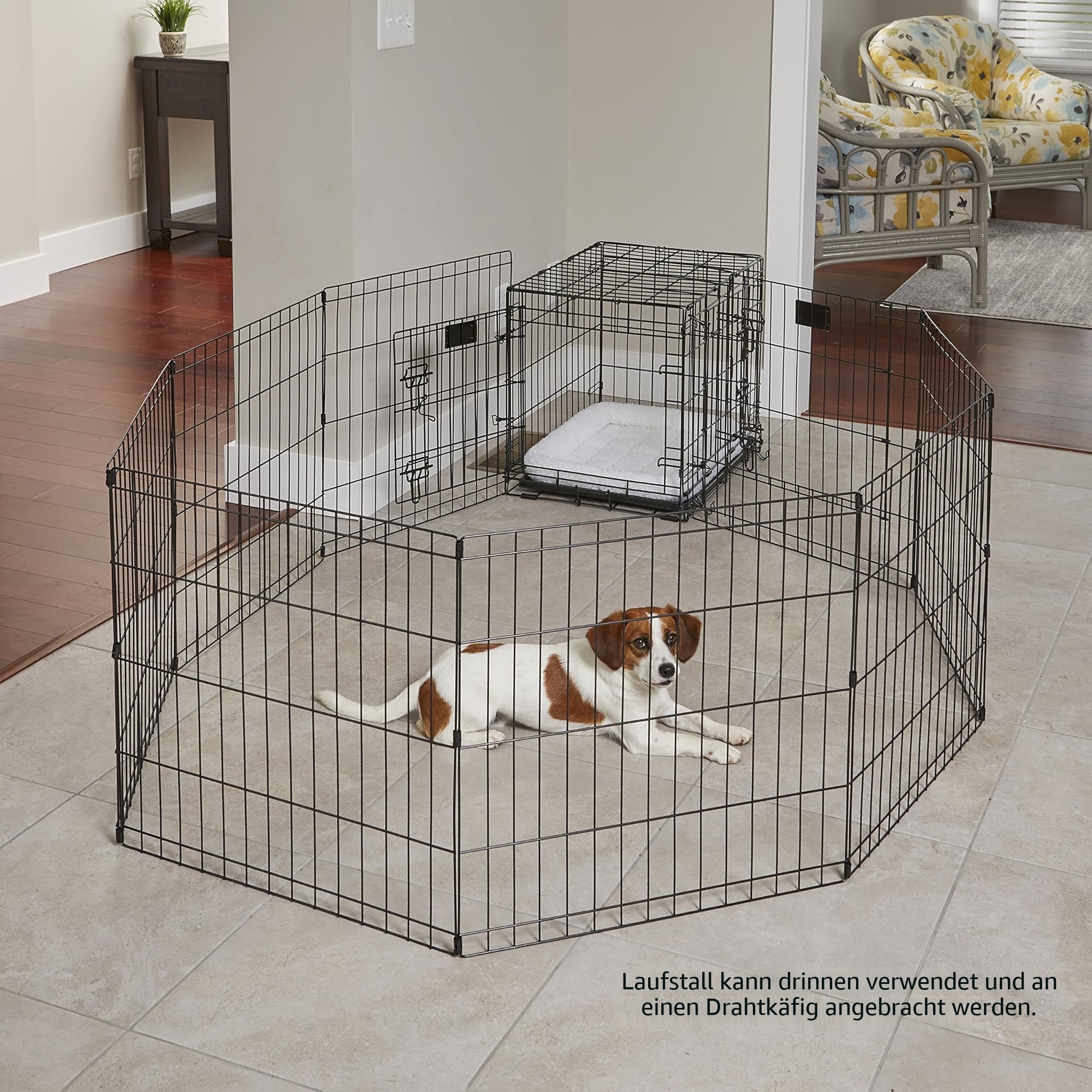 MidWest Homes for Pets Hunde-Gehege aus Metall, zusammenklappbar, mit Tür, inklusive Erdspießen, bietet 1,5 m² Spielfläche, 61 cm hoch, schwarz elektrostatisch beschichtet.