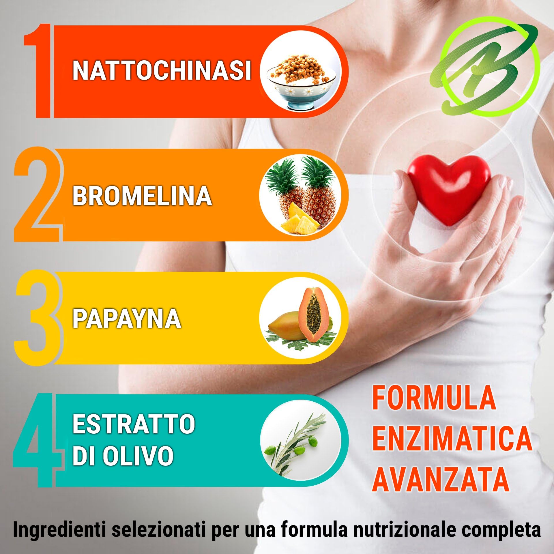 Biointegra Nattokinase ad alto dosaggio, formula unica con Bromelina e Papaina, 60 capsule vegan da 100 mg ciascuna (24.000 FU/g), no additivi, senza glutine, no OGM