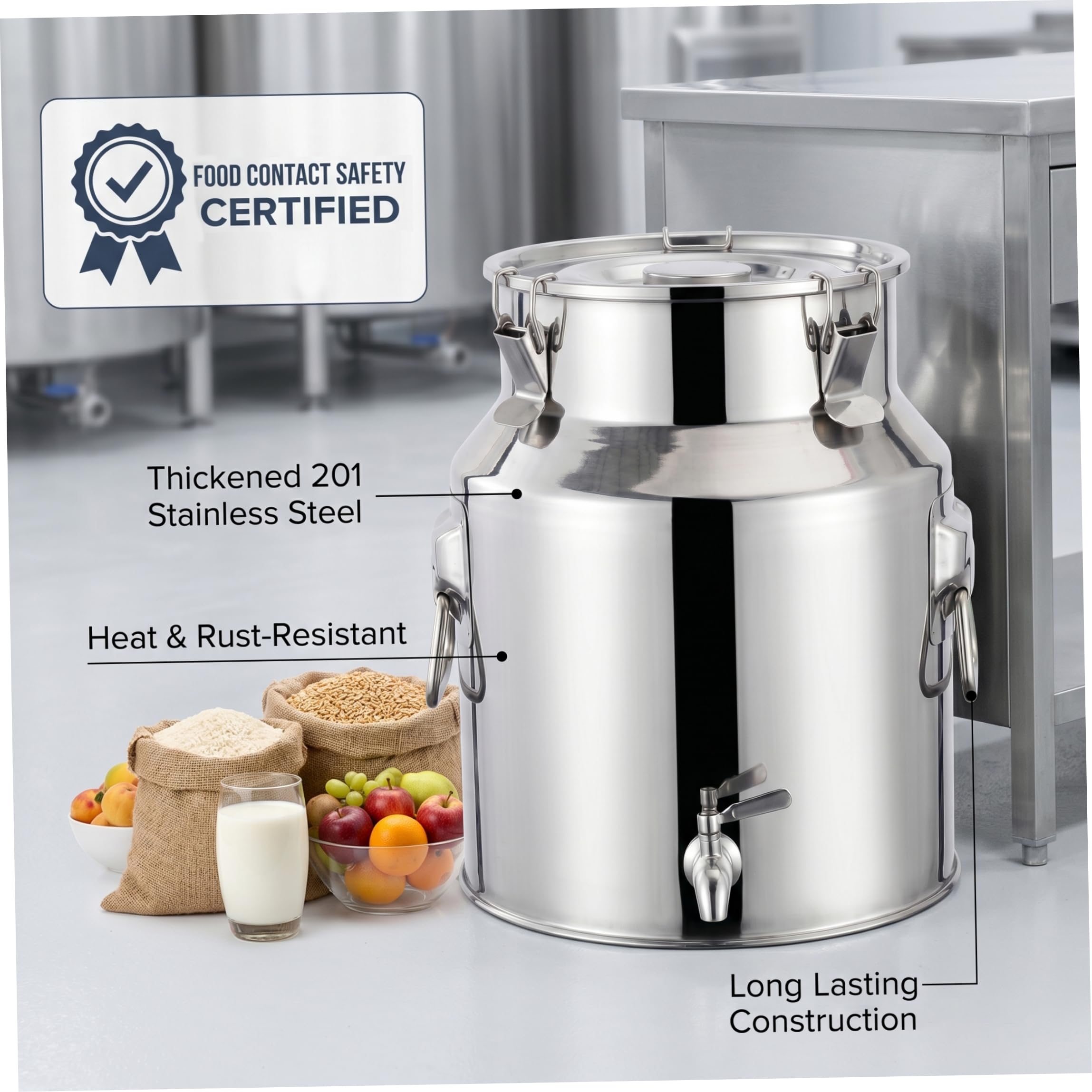 Dispensador de Bebidas de Acero Inoxidable de 3, 7 galones con espita, Recipiente para Bebidas con Tapa con Cerradura