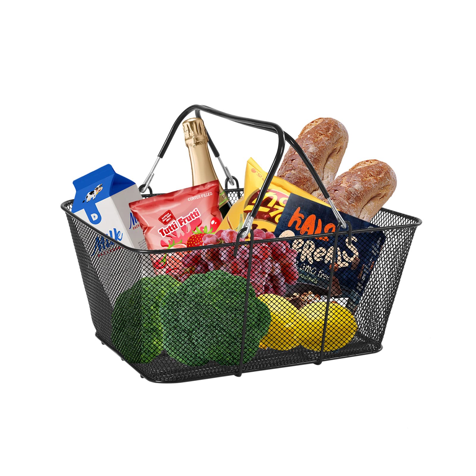 BANLICALI Shopping Basket, 12 Pcs Shopping Baskets with Handles, Portable Iron Wire Shopping Basket Grocery Basket for Retail Store, Supermarkets, Garden, Garage, Bathroom Black