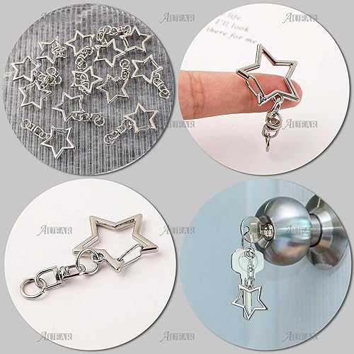 Miniatura 31 de AUEAR, Llavero Metal Spring Snap para DIY Llavero Colgante Hebilla y Bolsa Accesorios Creativo Llavero Pentagrama, Paquete de 30, Metal Plateado