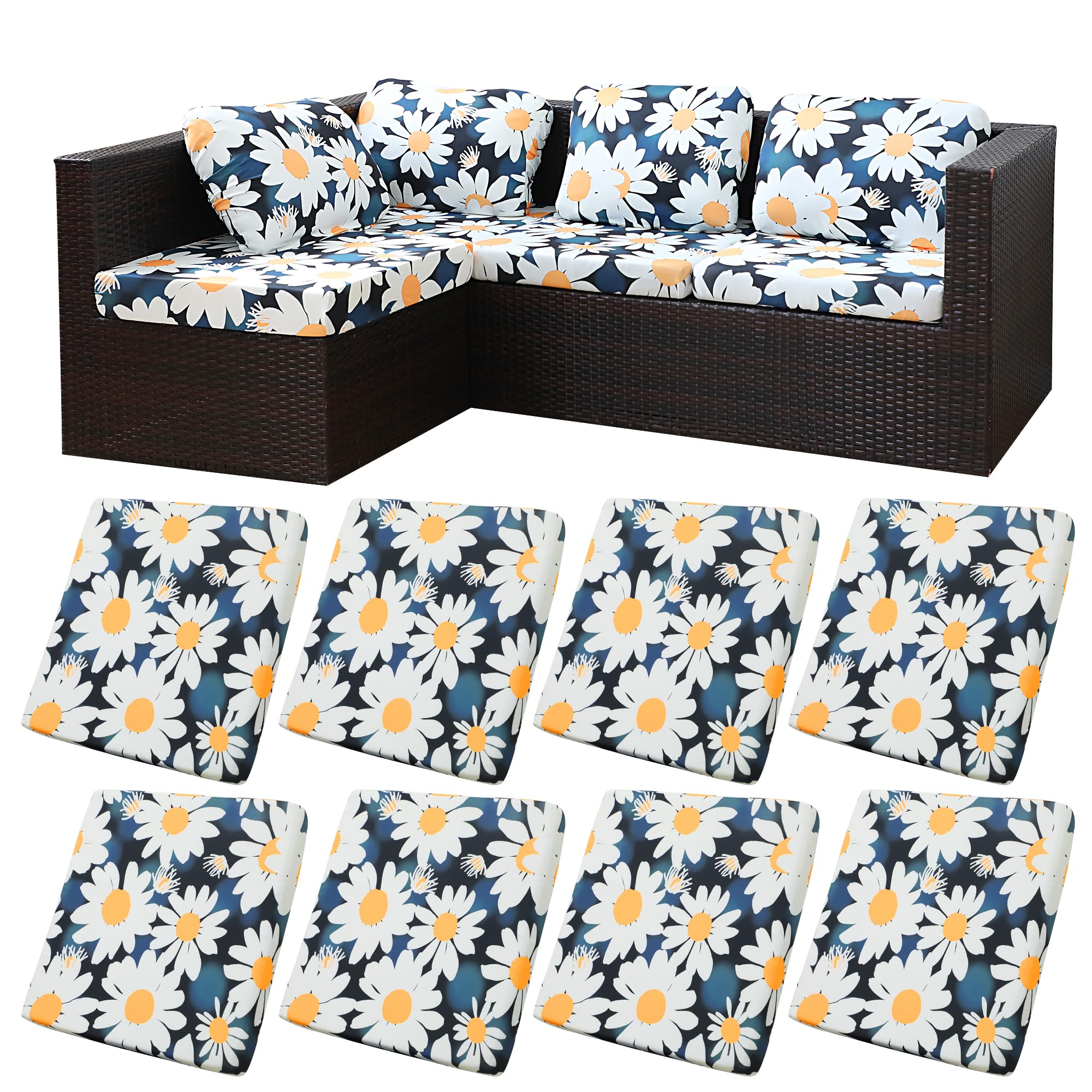 8 Pcs Outdoor Cushion Covers, Patio Sofa Cushion Covers Replacement
