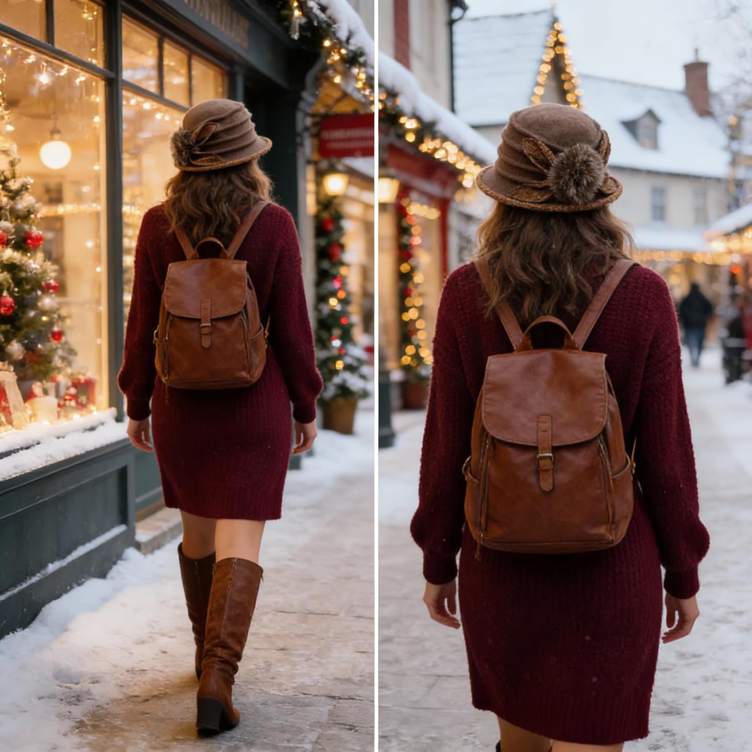 Women Vintage Felt Bucket Hat Winter Wool Dress Beret Hat - Image 7