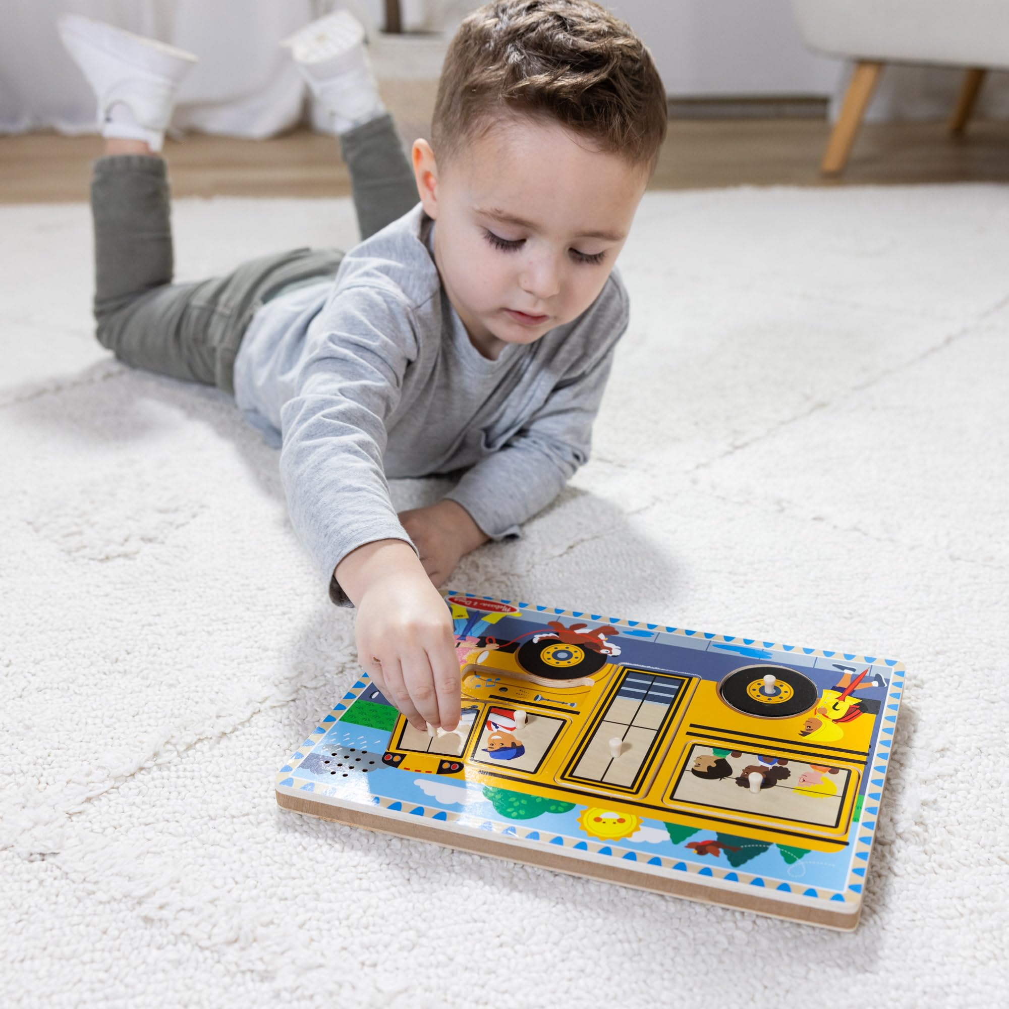 Melissa & Doug Puzzle in Legno per Bambini, L'autobus parlante, Puzzle sonoro, Incastri, 2 Anni Pezzi Grandi, Gioco Bambino, Regalo Bimba