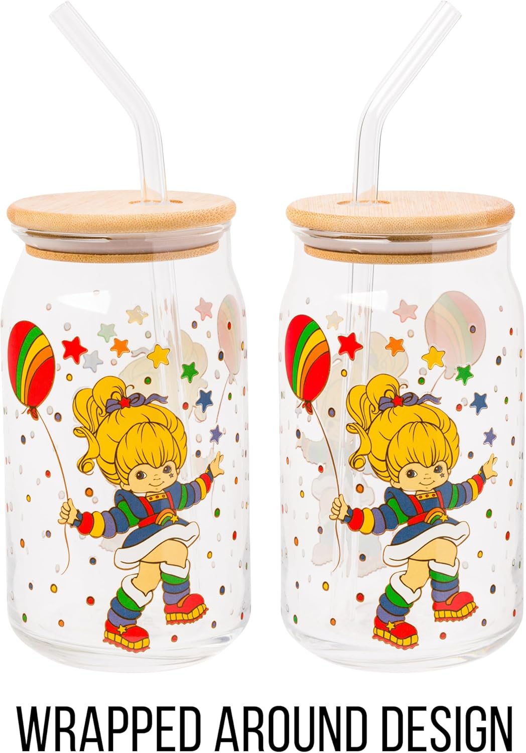 Silver Buffalo Rainbow Brite Balloon Glass Tumbler with Bamboo Lid and Glass Straw, 16 Ounces - Image 5