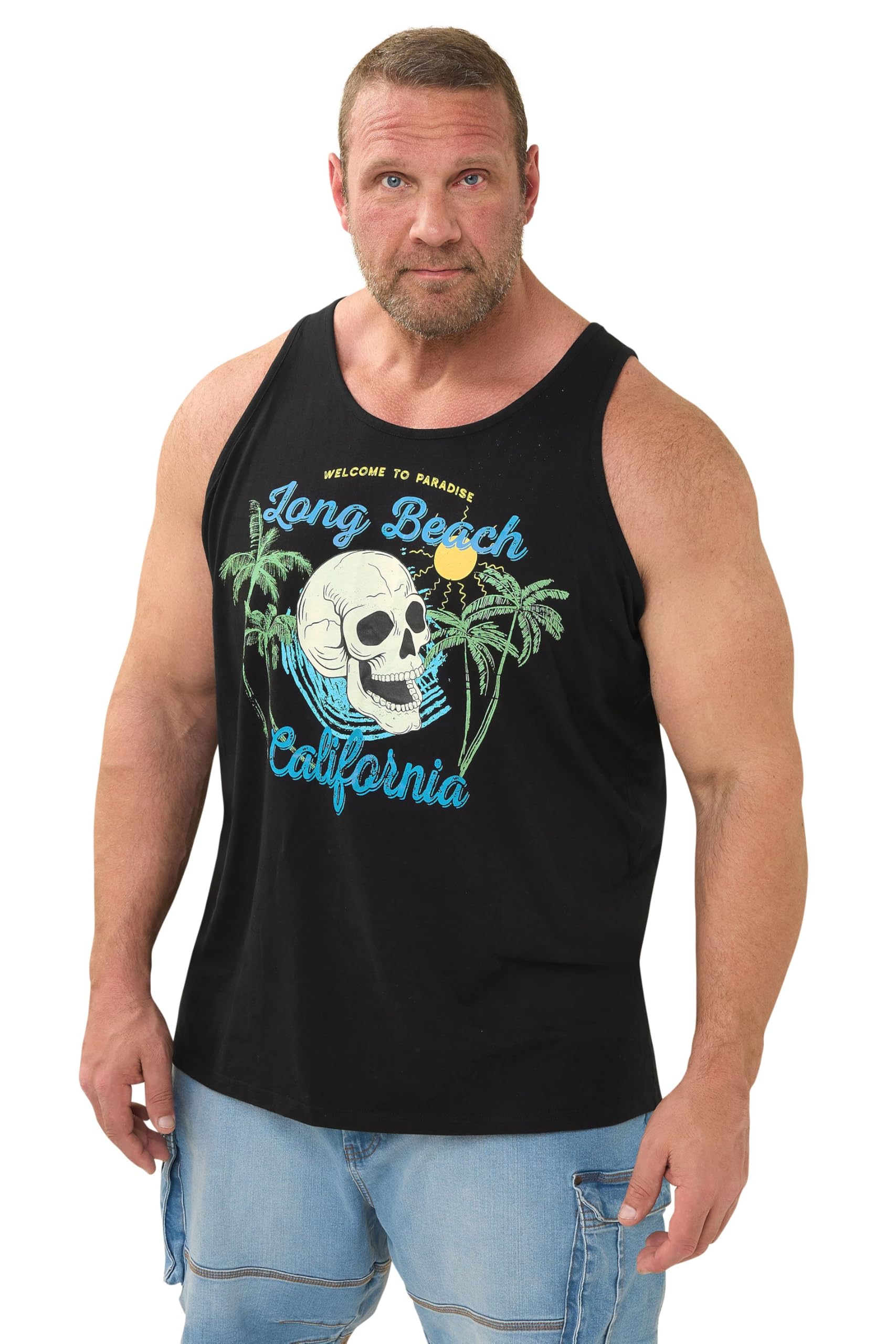 BadRhino Black Cotton Skull Print Crew Neck Vest - 5-6XL