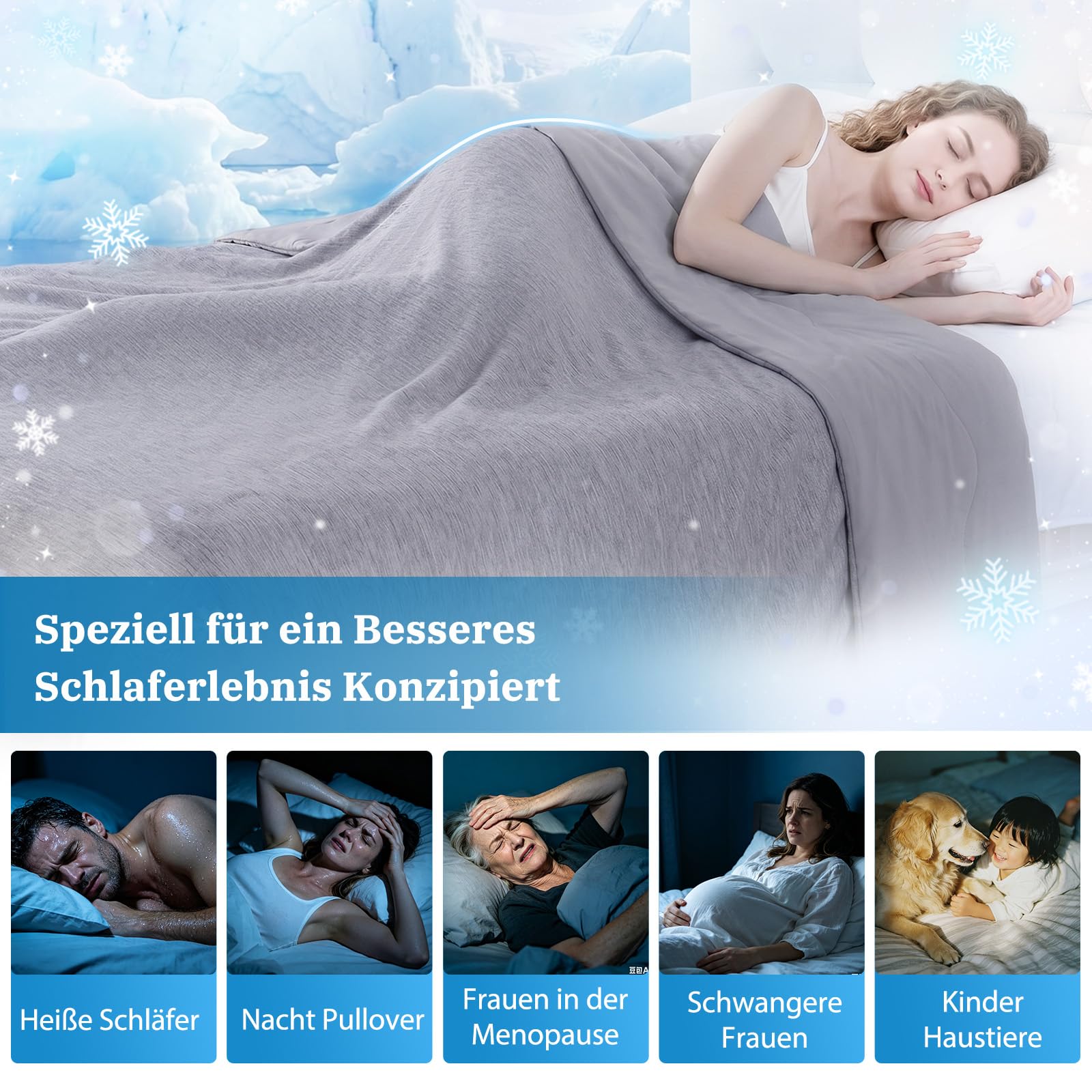Kühldecke 200x220 cm, Arc-Chill Q-Max>0.5, Grau Doppelseitig Kühlende Bettdecke, Leichtgewicht, Atmungsaktiv, Leichte Sommerdecke zum schlafen Kühldecke für Sofa, Bett, Reisen