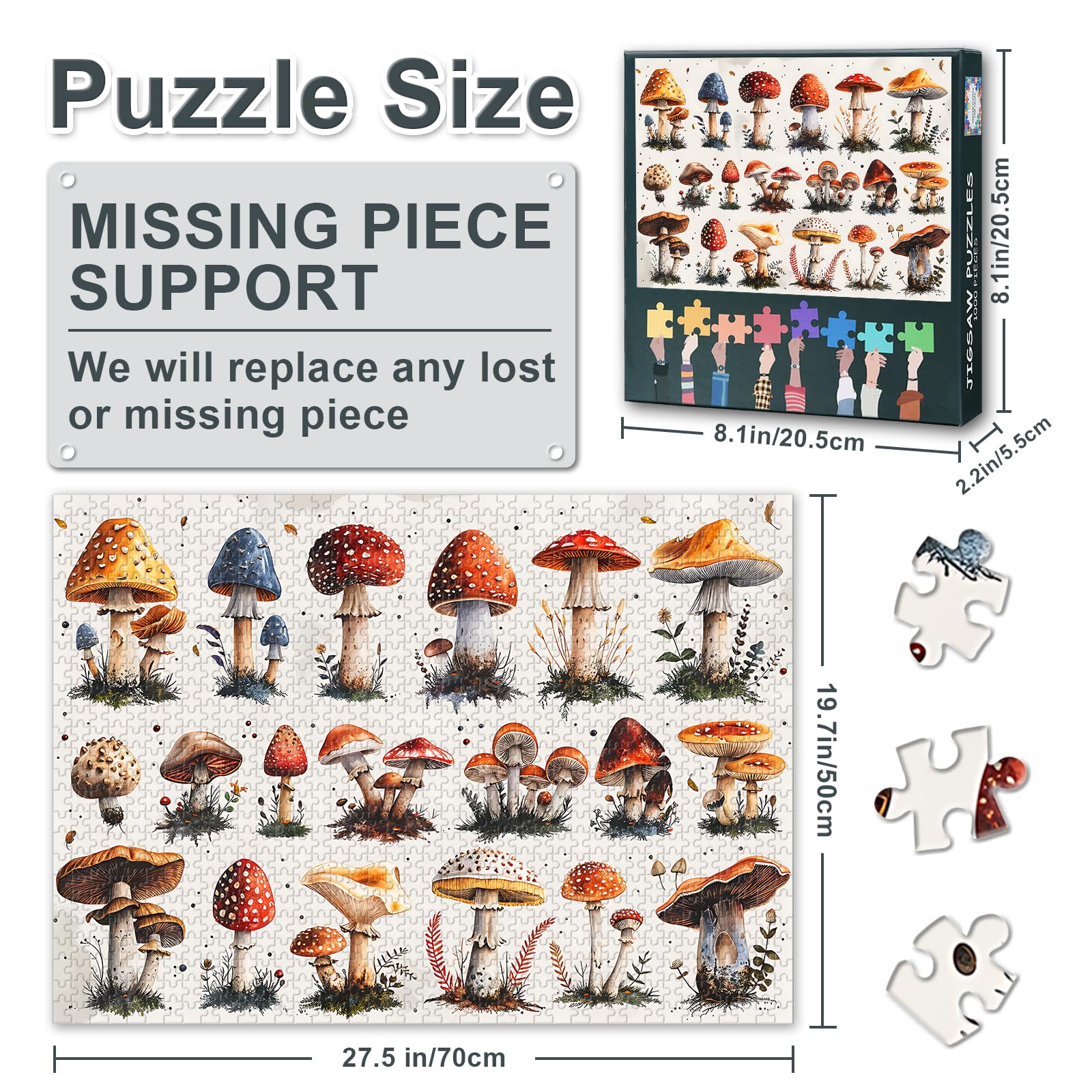1000 Pieces Puzzle for Adults- A Vibrant Collection of Edible Mushrooms in Diverse Shapes Picture Jigsaw Puzzles Difficulty Puzzles Rompecabezas Para 50x70cm - Image 3