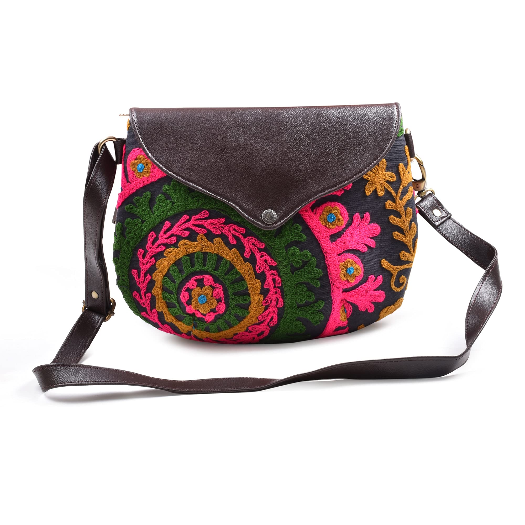 Mankha Women's Cotton Handmade Traditional Design Embroidered Tote Bag/Hand Bag/Shoulder Bag/Sling Bag For Women (Multi-Coloured 6)