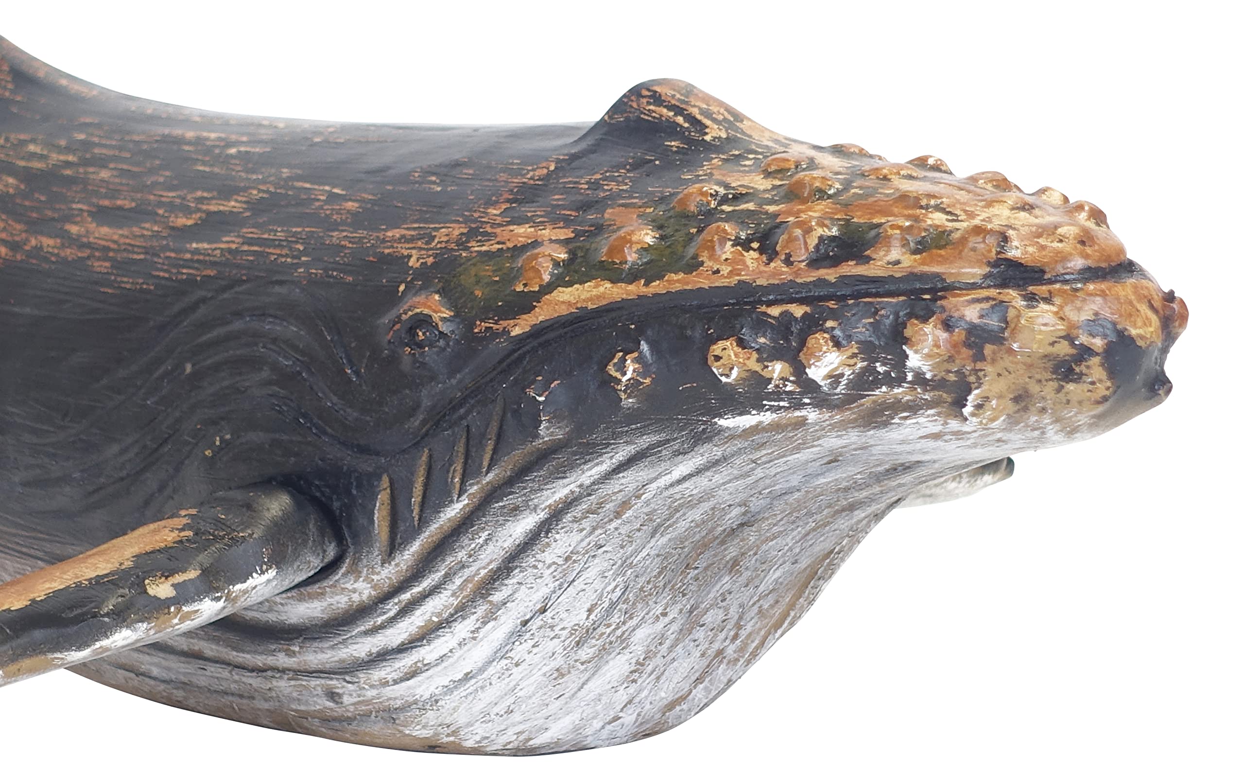 MichaelNoll Wal Walfisch Fisch Dekofigur Statue Skulptur Polyresin Blau Modern - Maritime Deko für Wohnung in Holz-Optik - Dekoration für Wohnzimmer, Schlafzimmer oder Badezimmer - 60x14,25x38,25 cm