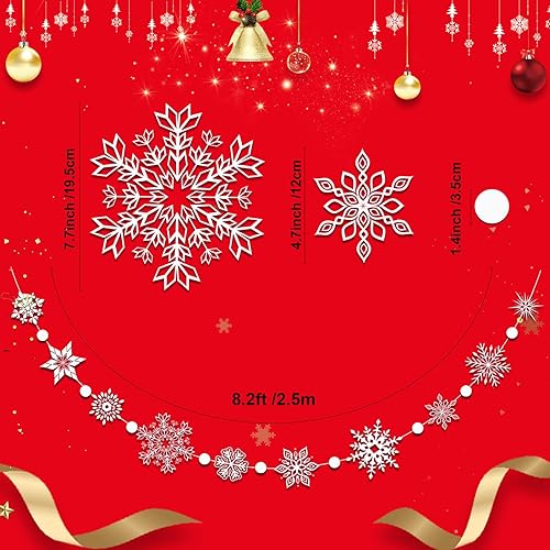 Miniatura 2 de Konsait Guirnalda colgante de copo de nieve de invierno de 16.4 pies, decoración de Navidad, 2 cuerdas, adornos de copos de nieve, guirnalda para