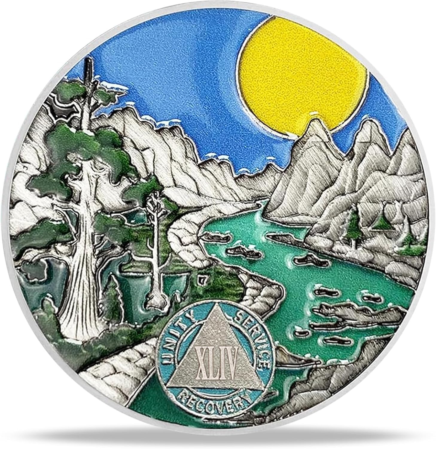 44 Year Sobriety Coin Gifts | River and Forest AA Coin - HA AA Chip Medallion with Serenity Prayer | Narcotics Alcoholics Anonymous Gifts for Anniversary Month & Year for Men & Women in Recovery
