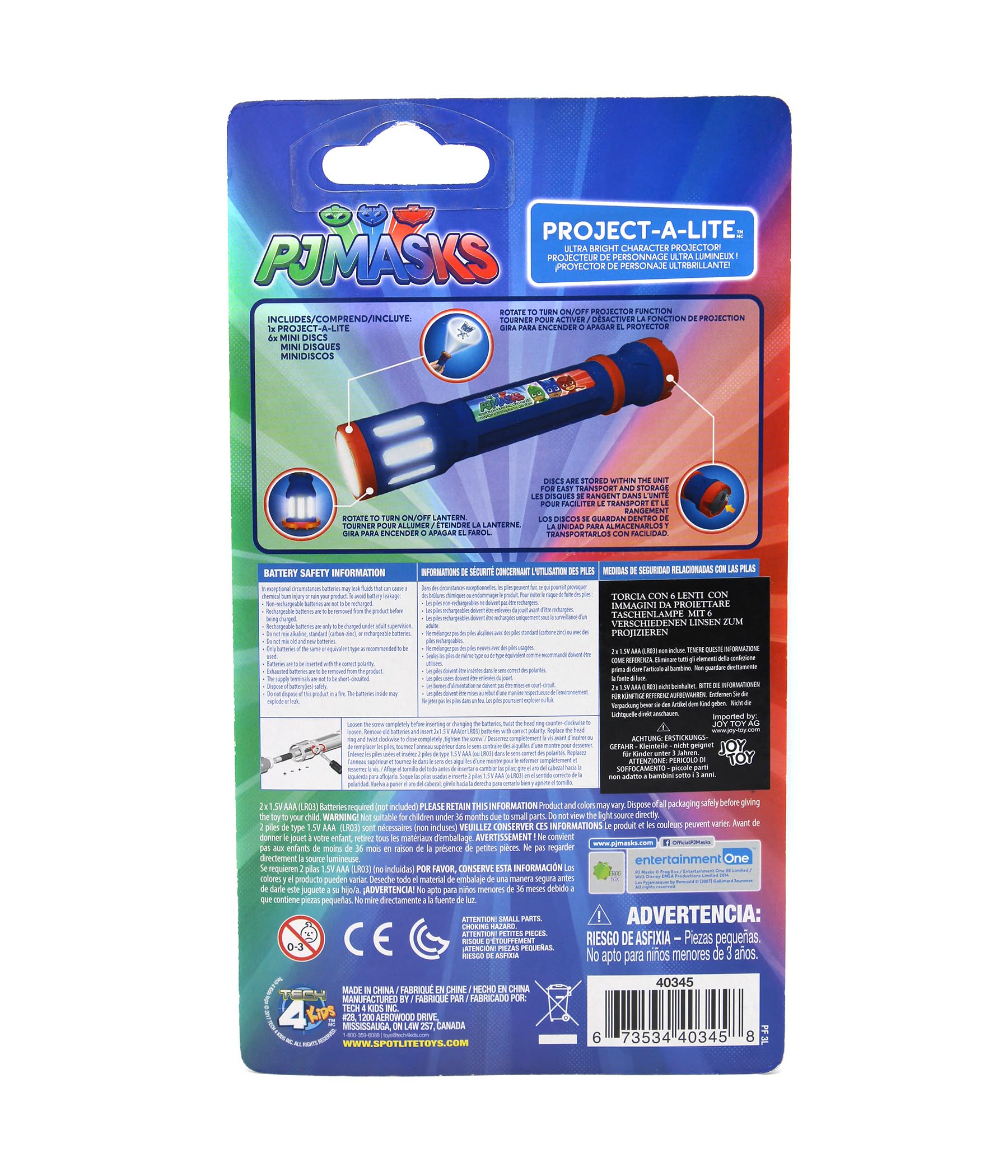 PJ Masks Linterna De Proyección Con 6 Lentes – Proyecta 6 Diseños Diferentes, Ideal Para Fans, Multicolor, Tamaño 13x3x22.8 Cm