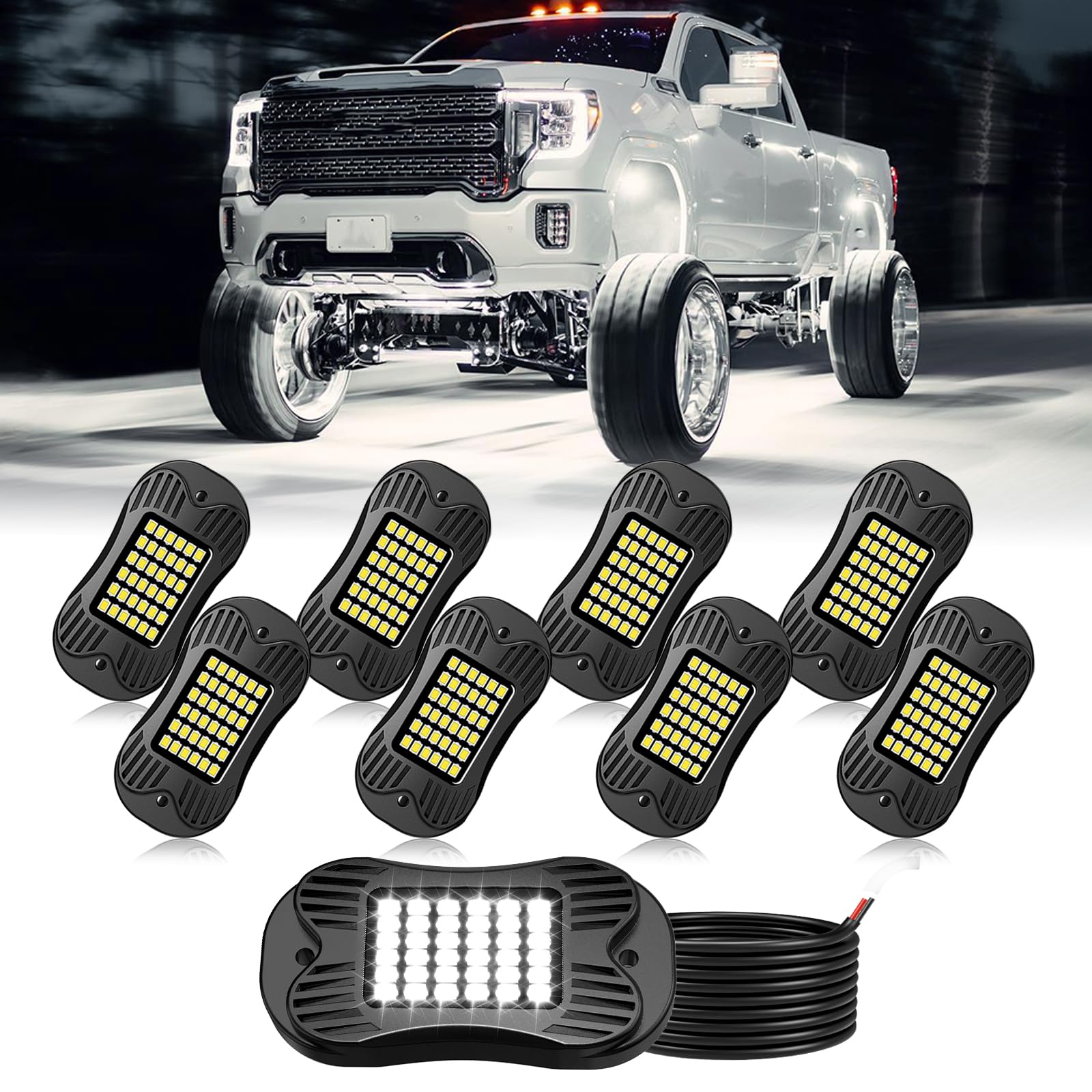 SHINIGHT 8 Pod White Rock Lights, 6000K Pure White,36 LED SMD Chips, IP68