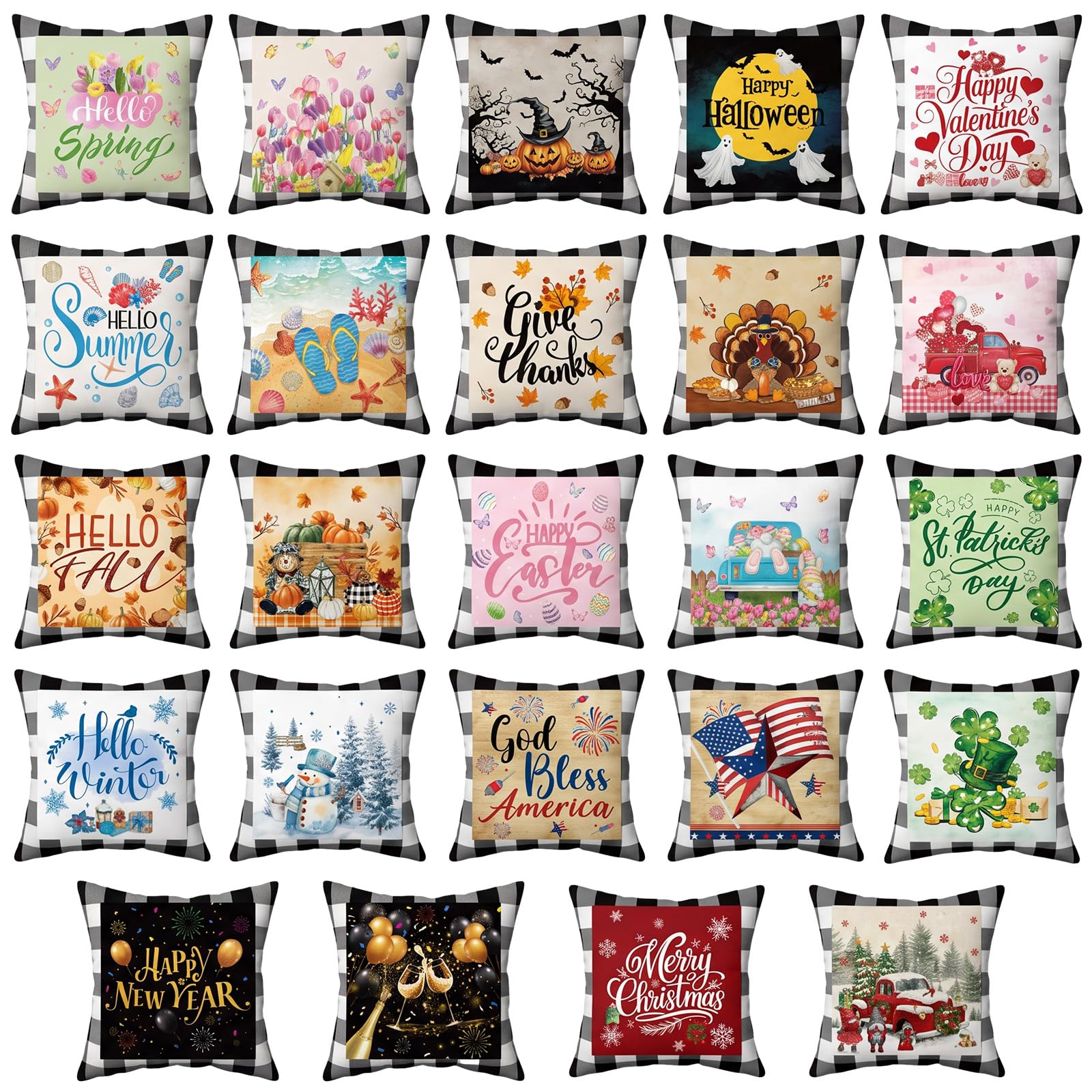 24 Pcs Seasonal Throw Pillow Covers Square Pillowcase with Zipper