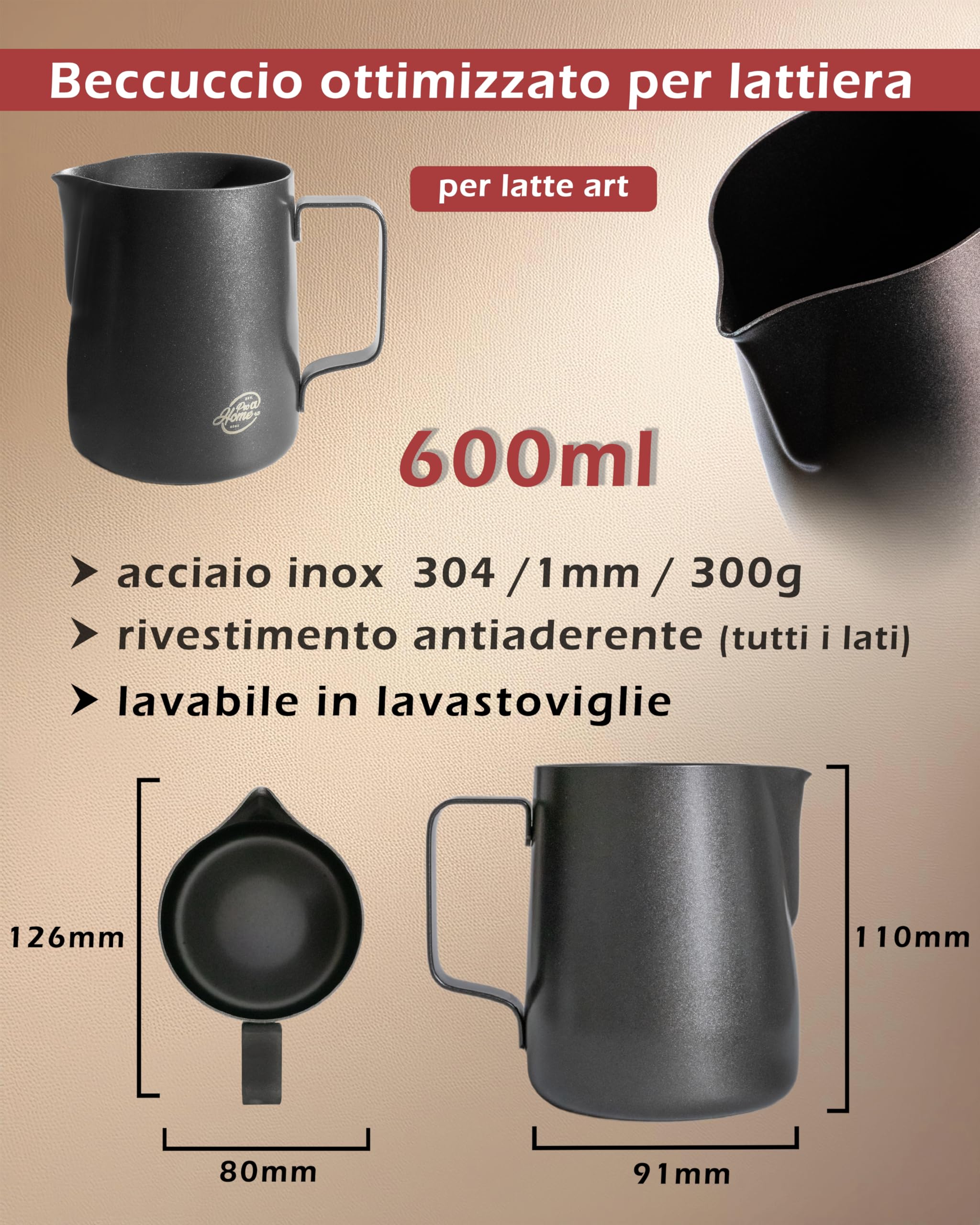 APS 10305 FLOW - Bricco per latte in acciaio INOX 18/8, rivestito in PVD, effetto vintage, 150 ml, 6 cm, altezza 6,5 cm