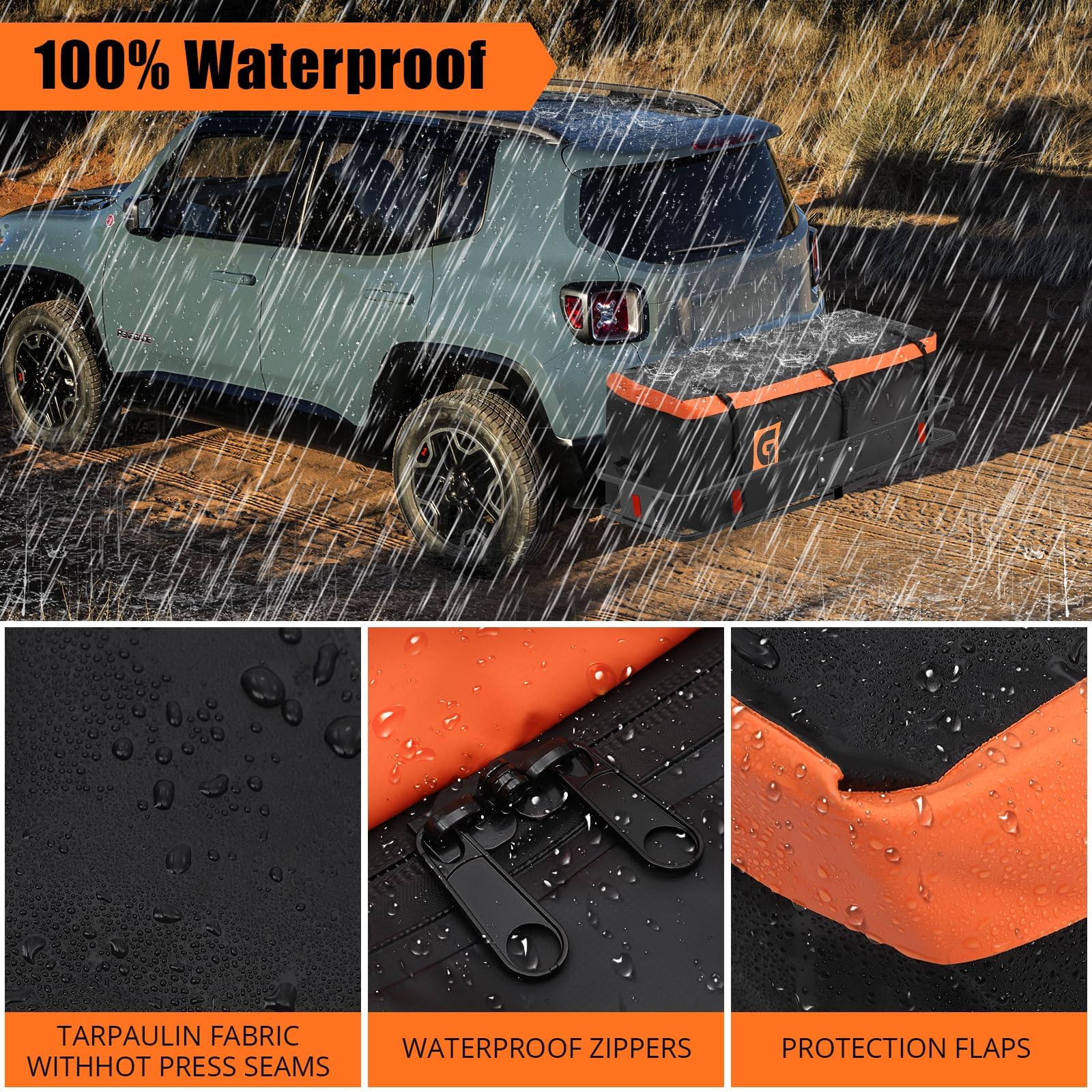 Garvee 100% étanche, capacité maximale – Sac de transport pour porte-bagages d’attelage – Matériau renforcé, fermeture zippée imperméable, sangles robustes – Pour voitures/SUV/camions – 21 pieds cubes