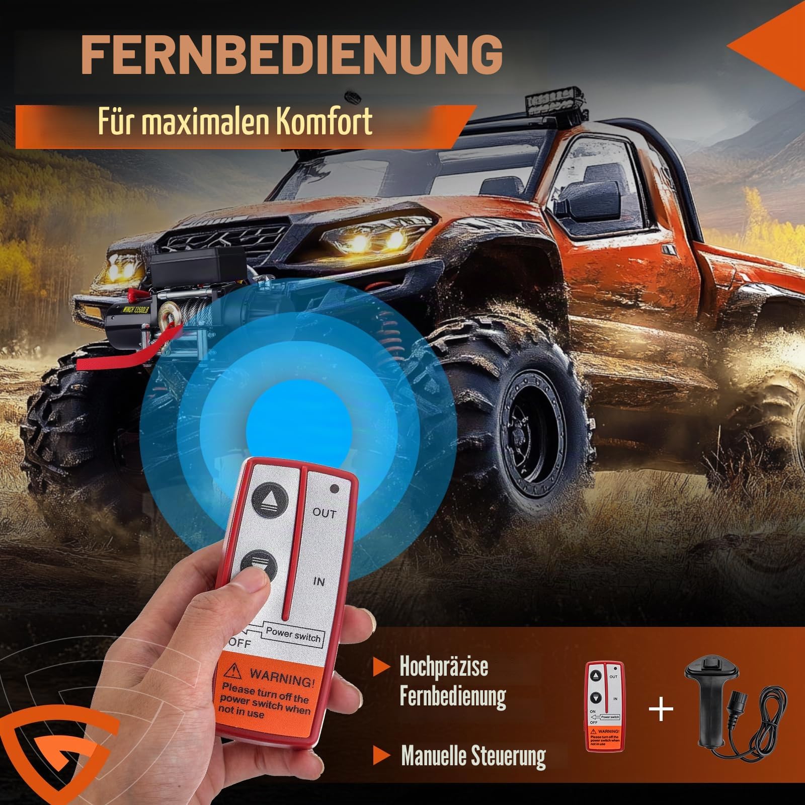 GEARMONSTER Elektrische Seilwinde 6123kg 13500lbs 12V Funkfernbedienung | Motorwinde, 2 Funkfernbedienungen, Kabelsteuerung, Abschleppen, für Jeep SUV ATV Quad Boot, wasserdicht IP67
