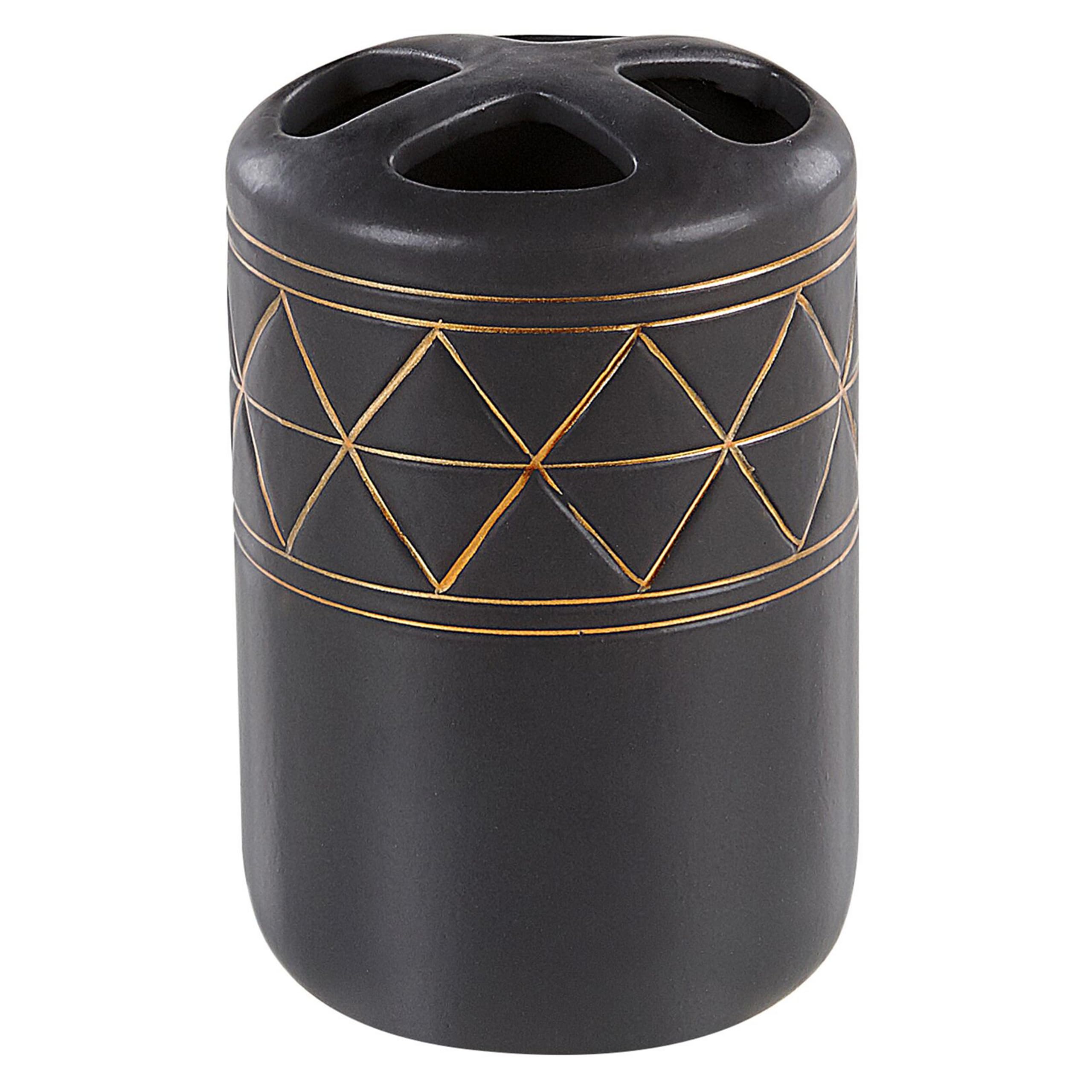 Elegantes Badezimmer-Zubehör 5-teilig aus Keramik in Schwarz/Gold Lanco