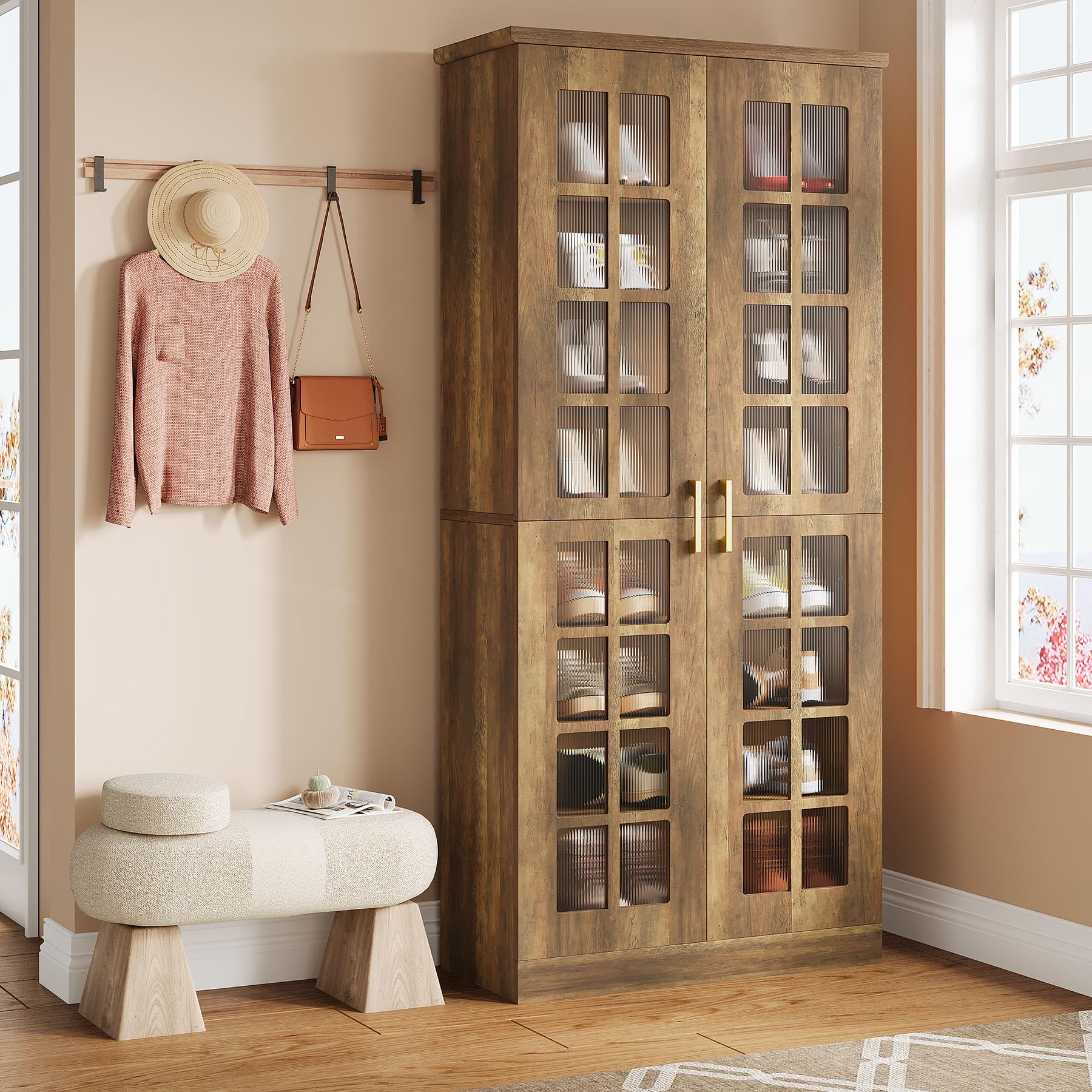 Tribesigns Tall Shoe Cabinet with Doors, 8-Tier Shoe Storage with Adjustable Shelves, Modern Shoe Organizer Shoe Rack Cabinet for Entryway, Hallway, Closet, Living Room, Rustic Brown
