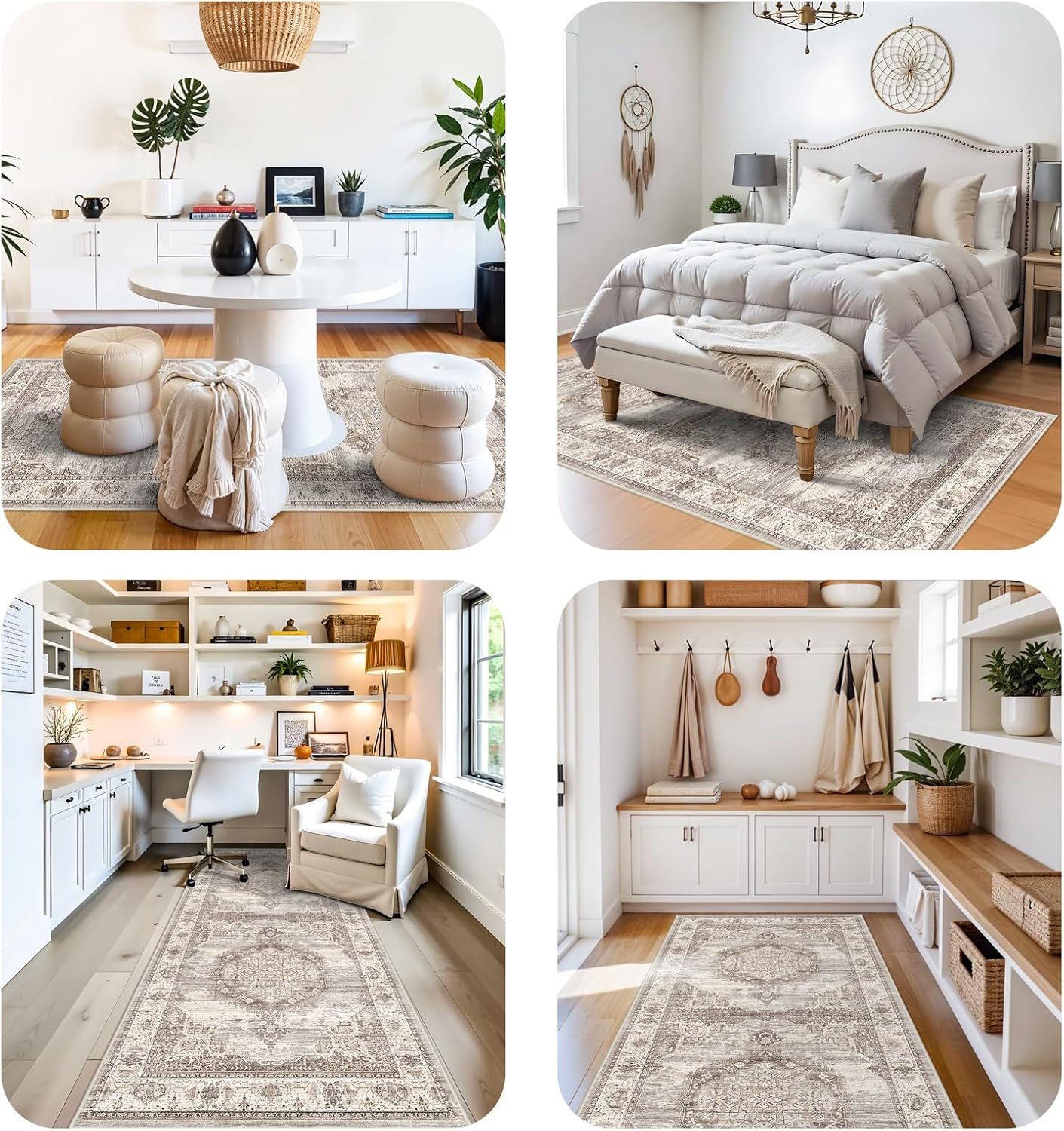 Washable 4x8 Hallway Area Rug: Vintage 8ft Water Resistant Soft Runner Rug for Entry Kitchen Non Slip Wide Low Pile Carpet for Living Room Bedroom Thin Floor Mat for Bathroom Dining Room(Beige,4x8) - Image 4