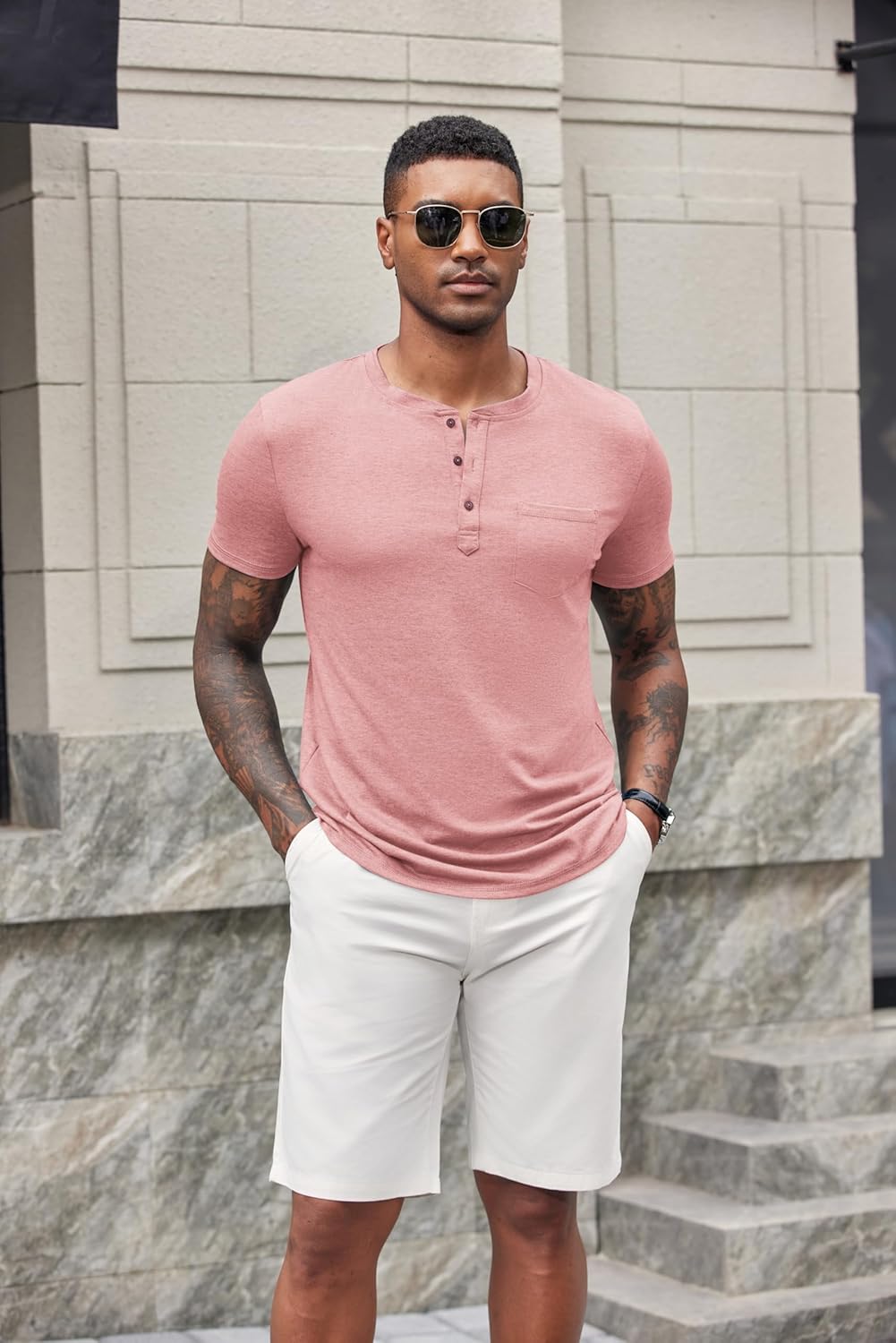 COOFANDY Men's Soft Henley Short Sleeve T Shirts Casual Basic Shirt with Pocket 3 Button Tees Summer Tops - Image 3