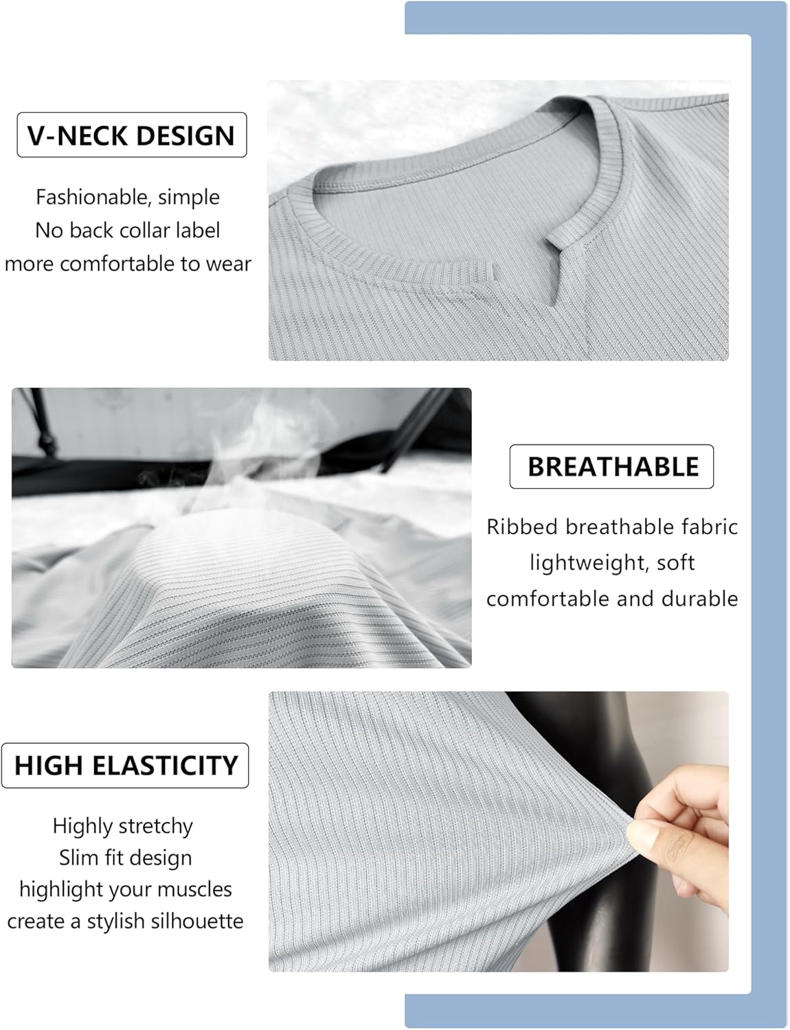 Lehamnlin Mens Base Layer Thermal Underwear Lightweight Long Sleeve Slim Fit V-Neck Tops - Image 5