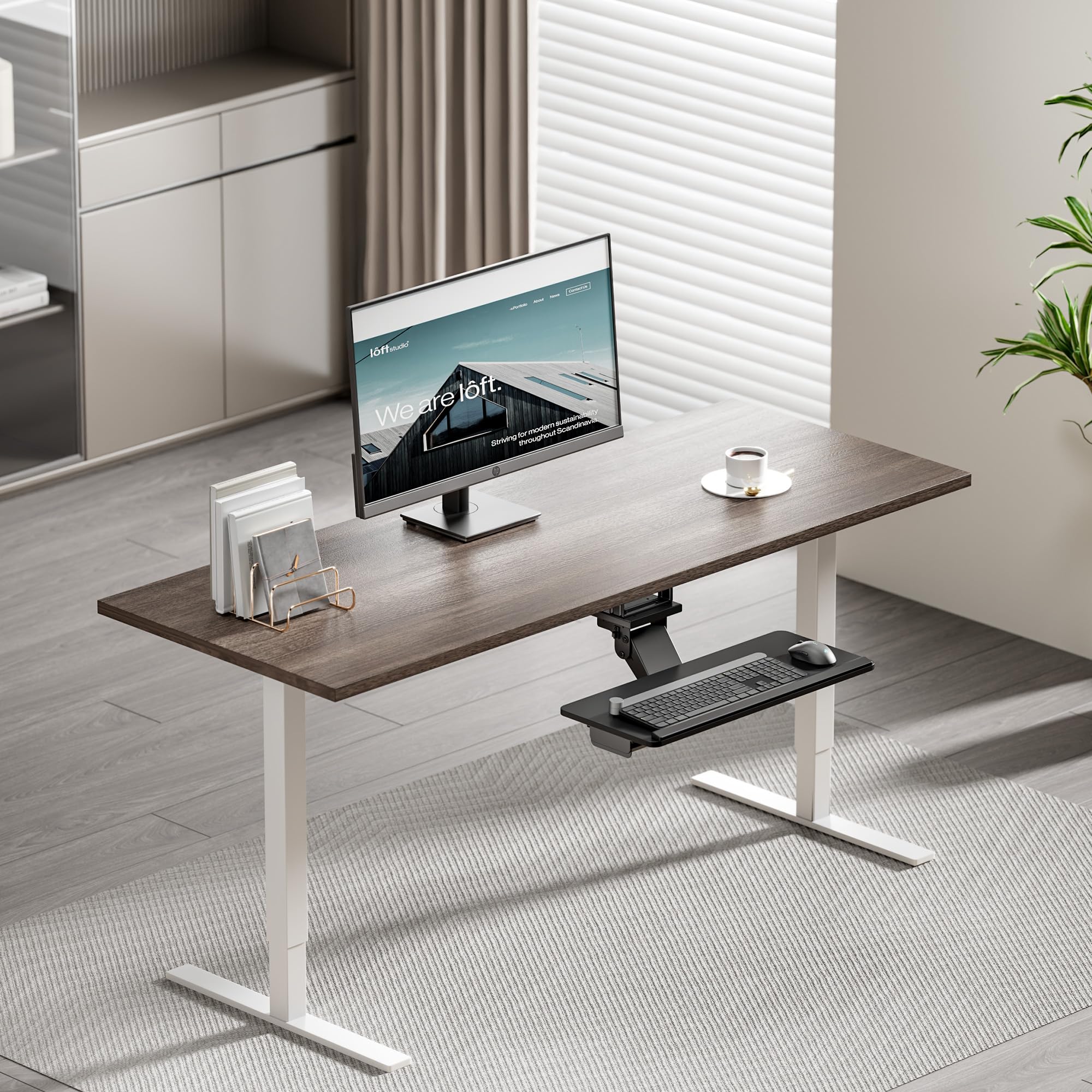 PEGZONE Bandeja para teclado debajo del escritorio con cajón de almacenamiento, gran 635 x 270 mm, ergonómico de altura ajustable, bandeja de teclado giratoria e inclinable para oficina, hogar