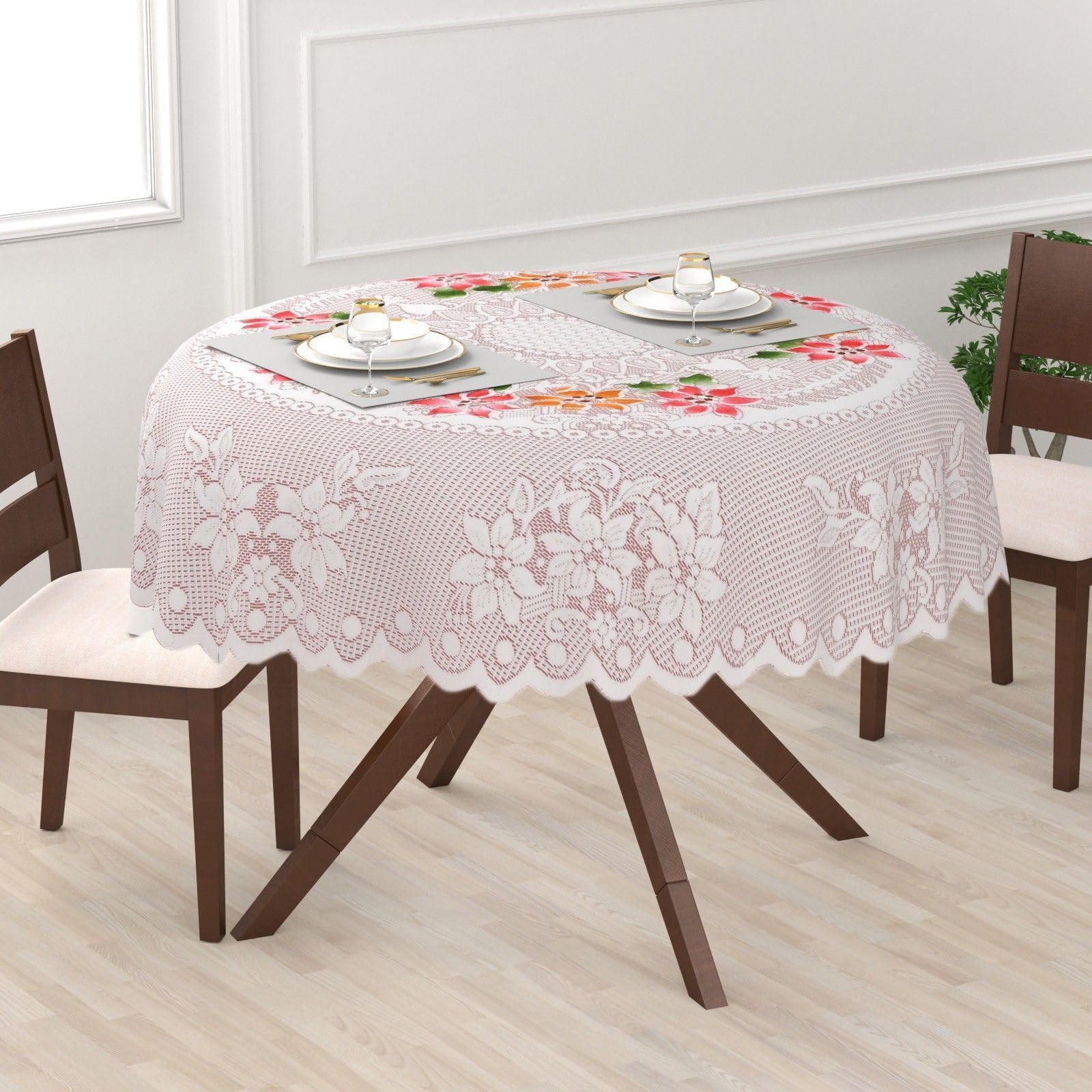 Round Tablecloth, 102 x 152 cm, Pink, Floral Pattern-image-23