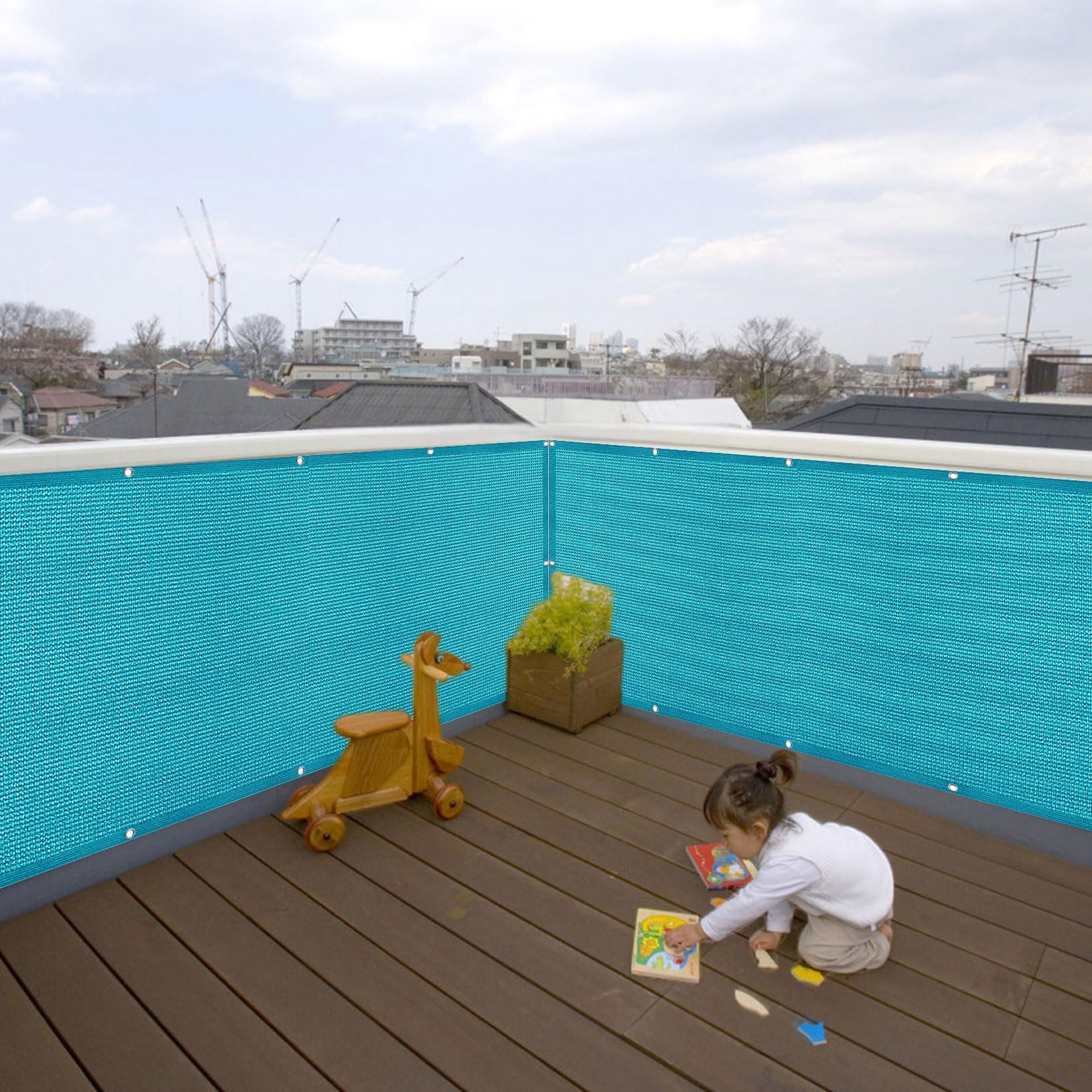 Osłona Ekranu Chroniąca Balkon 190 x 1000 cm Słoneczny Wiatr Ekran Prywatności Na Podwórku Odporne Na Rozdarcie Do Ogrodu, Płotu, Tarasu, Niebieskie niebo