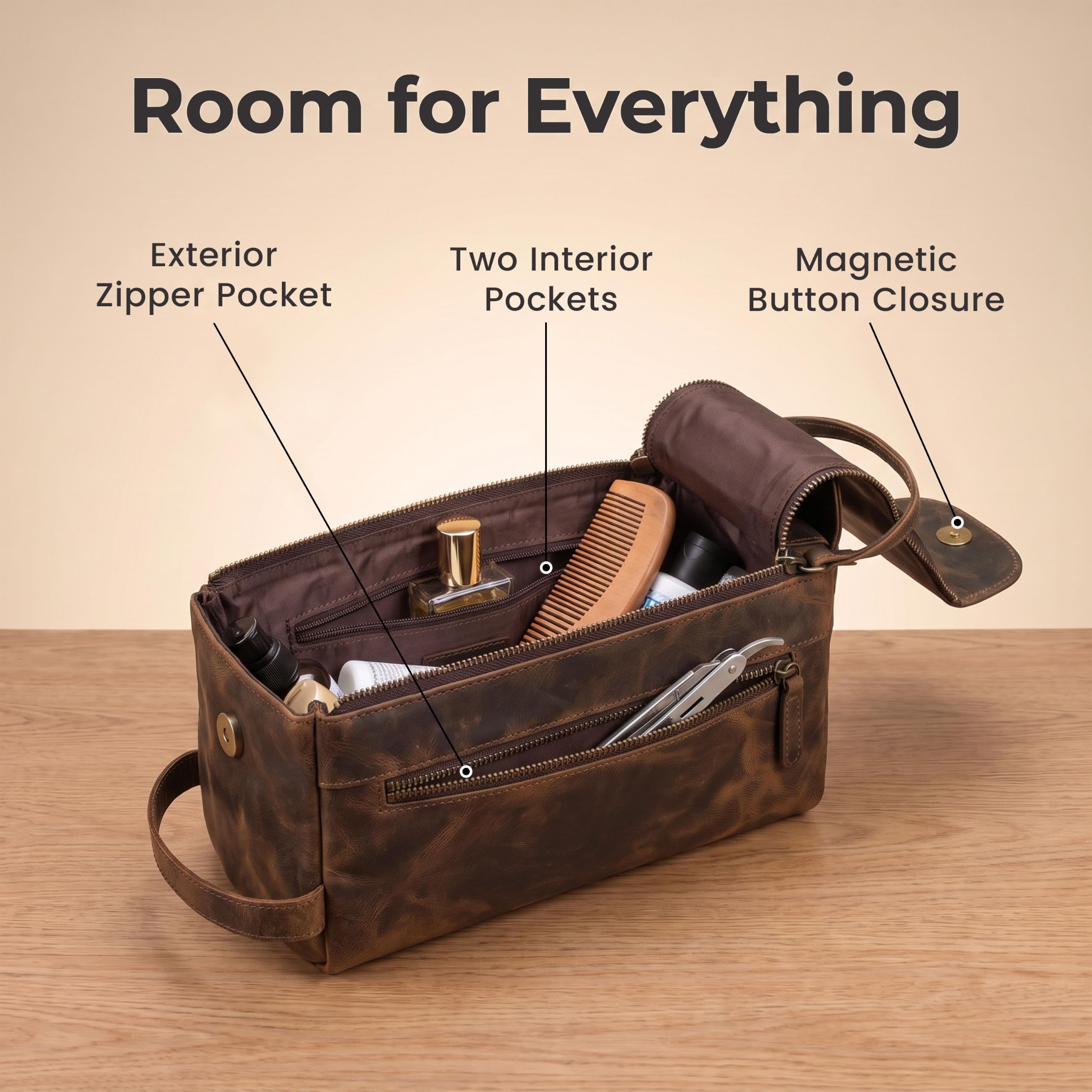 LEATHER VILLAGE Dopp Kit-2, Marrón rústico, 10"X5", Neceser de viaje