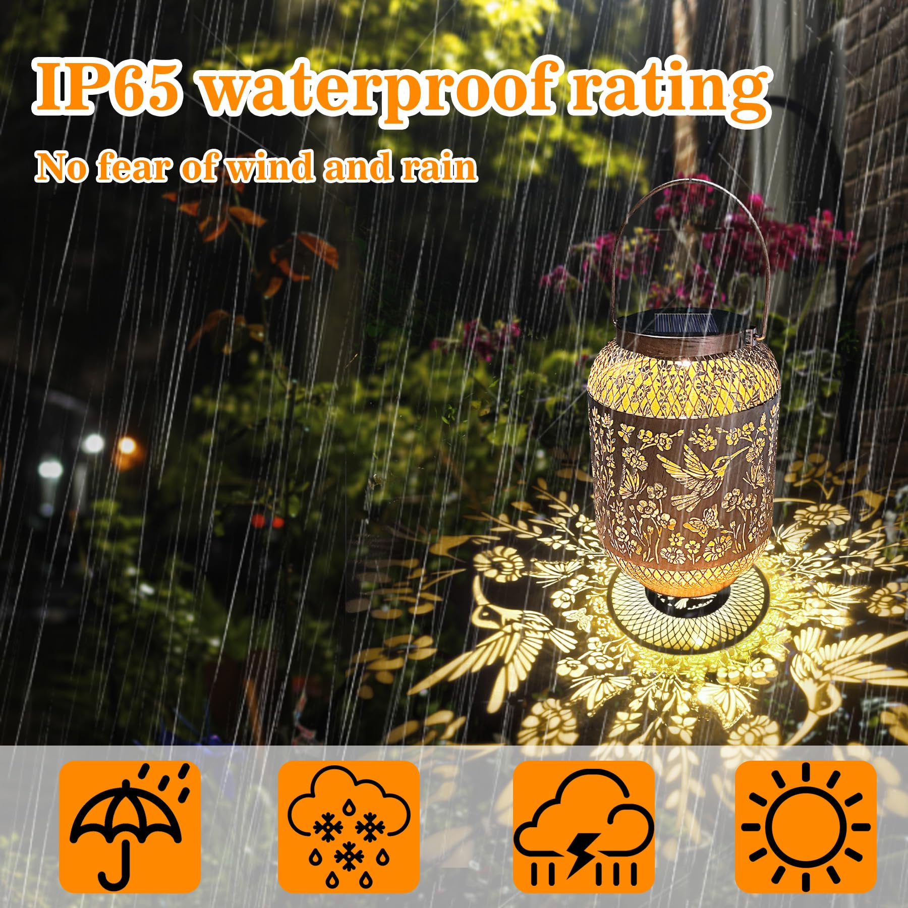 VEEKAY Lanterne Solaire Exterieur, LED Lampe Solaires de Jardin,IP65 Étanches,Lampe Solaire Exterieur Jardin en Métal pour Patio Terrasse Cour Table (Fleurs pour colibris)